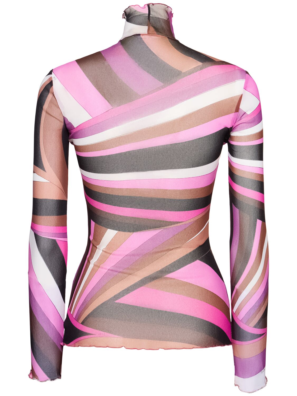 Shop Pucci Printed Sheer Long Sleeve Top In Fuchsia/multi