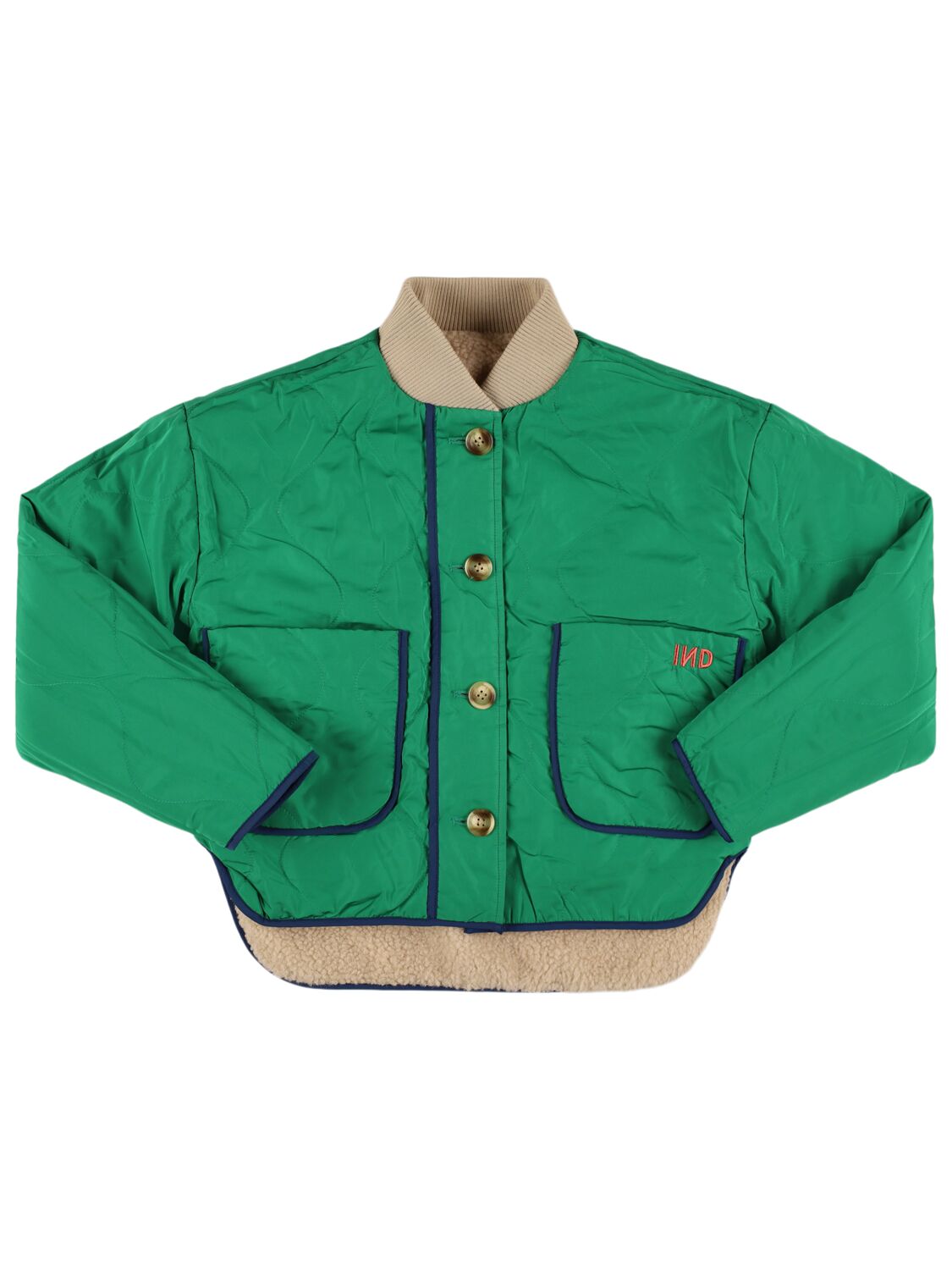 Indee Reversible Teddy & Nylon Jacket In Green