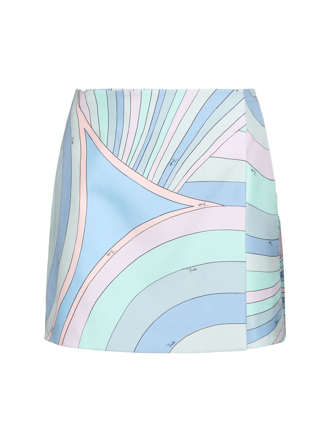 Shop Pucci Printed Silk Twill Mini Wrap Skirt In Blue/pink