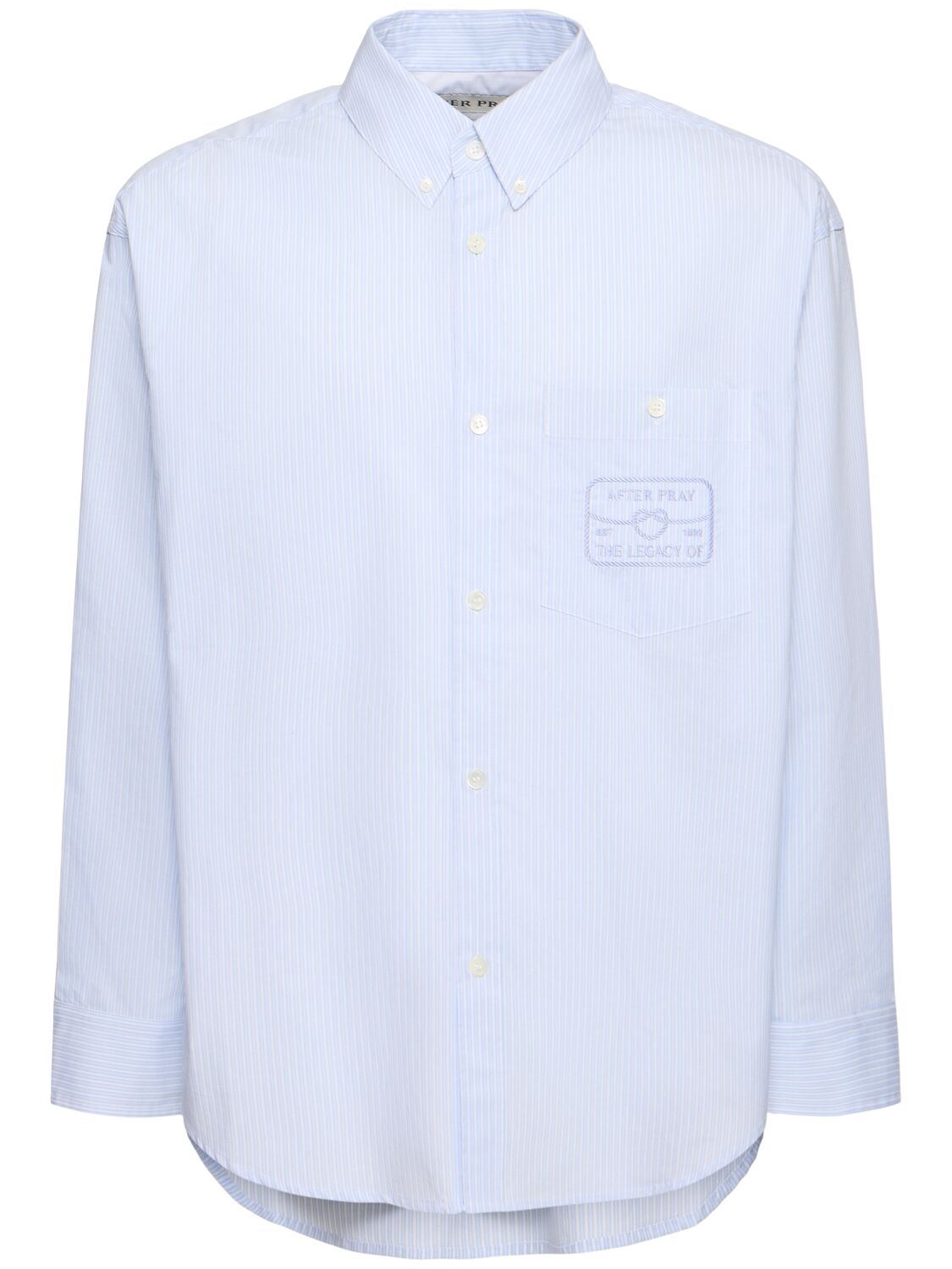 After Pray Embroidered Striped Shirt In Blue