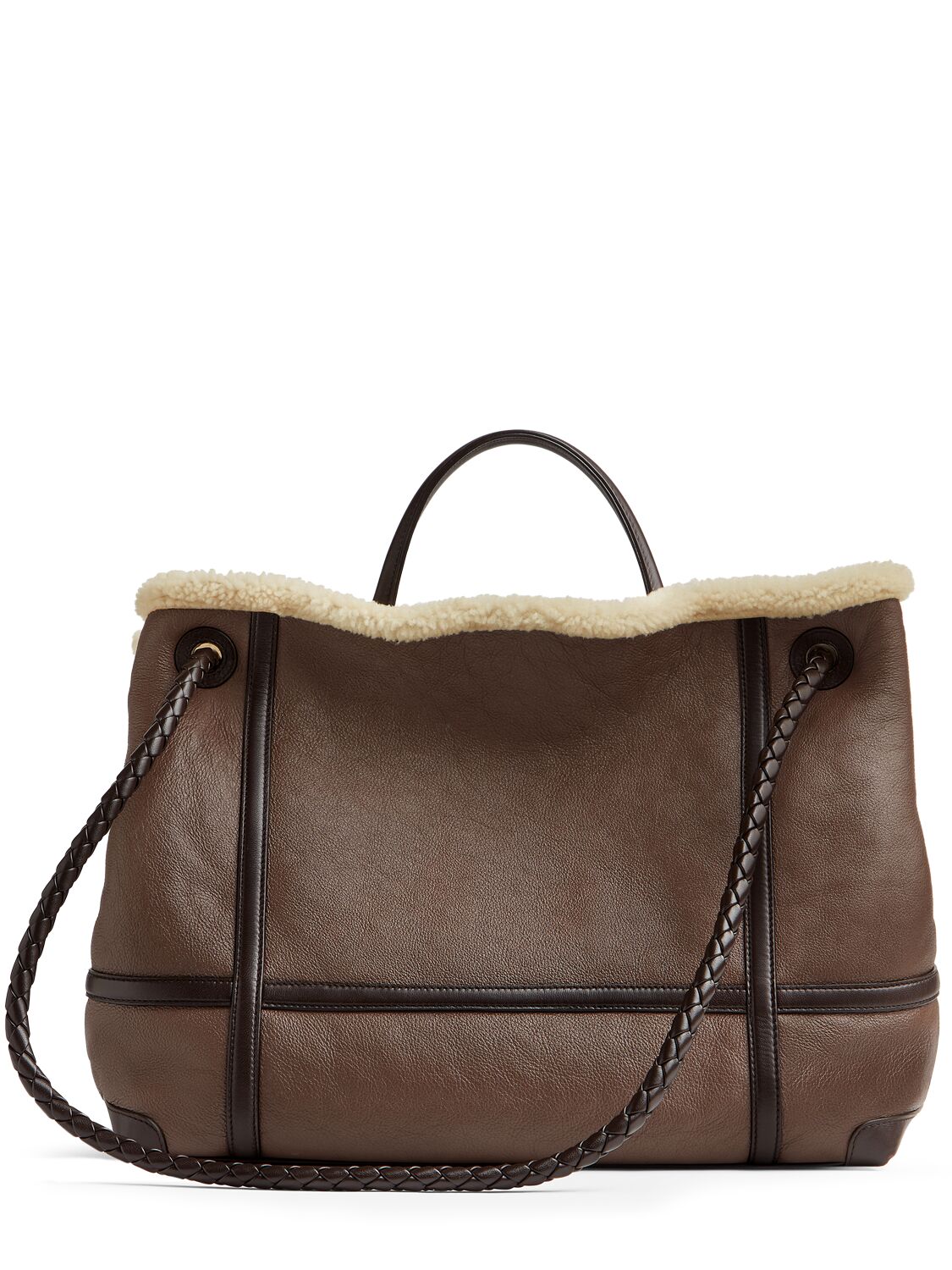 Shop Bottega Veneta Large Andiamo Merinos Aviator Bag In Light Brown