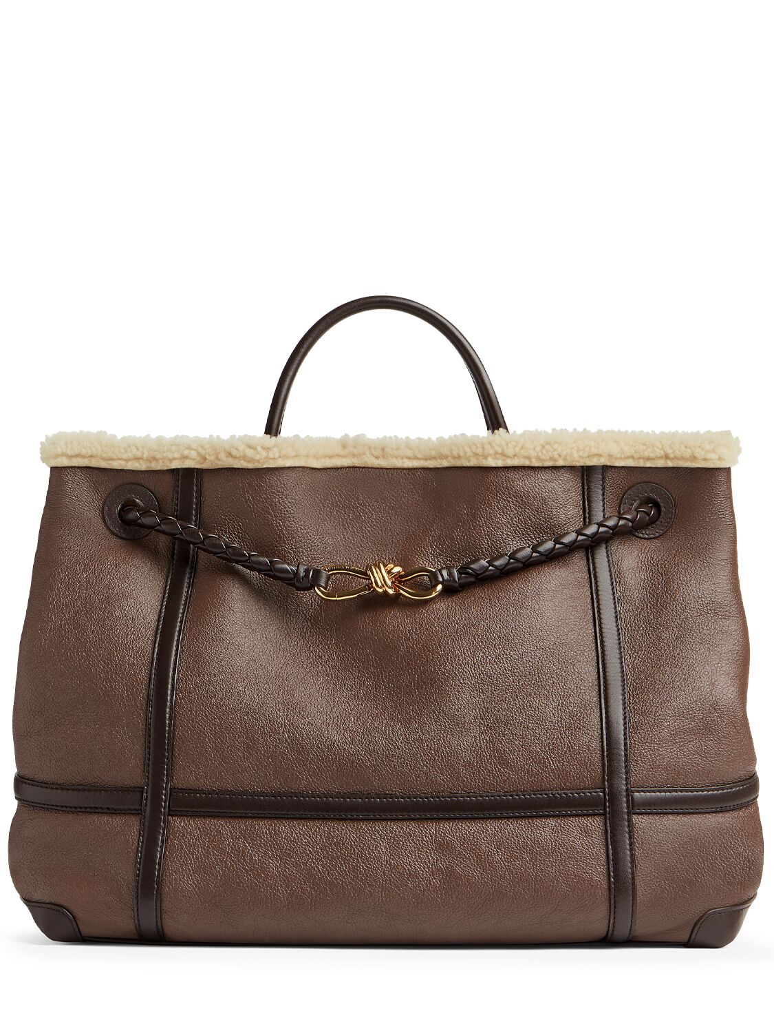 Bottega Veneta Large Andiamo Merinos Aviator Bag In Light Brown