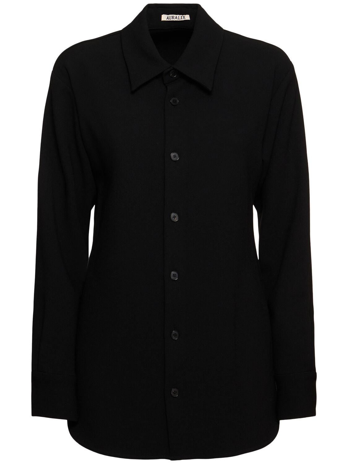 Auralee Tense Double Wool Blend Cloth Long Shirt In Black