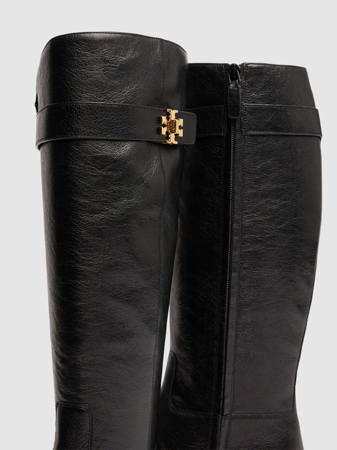 Shop Tory Burch 10mm T Lock Leather Riding Boots In Black