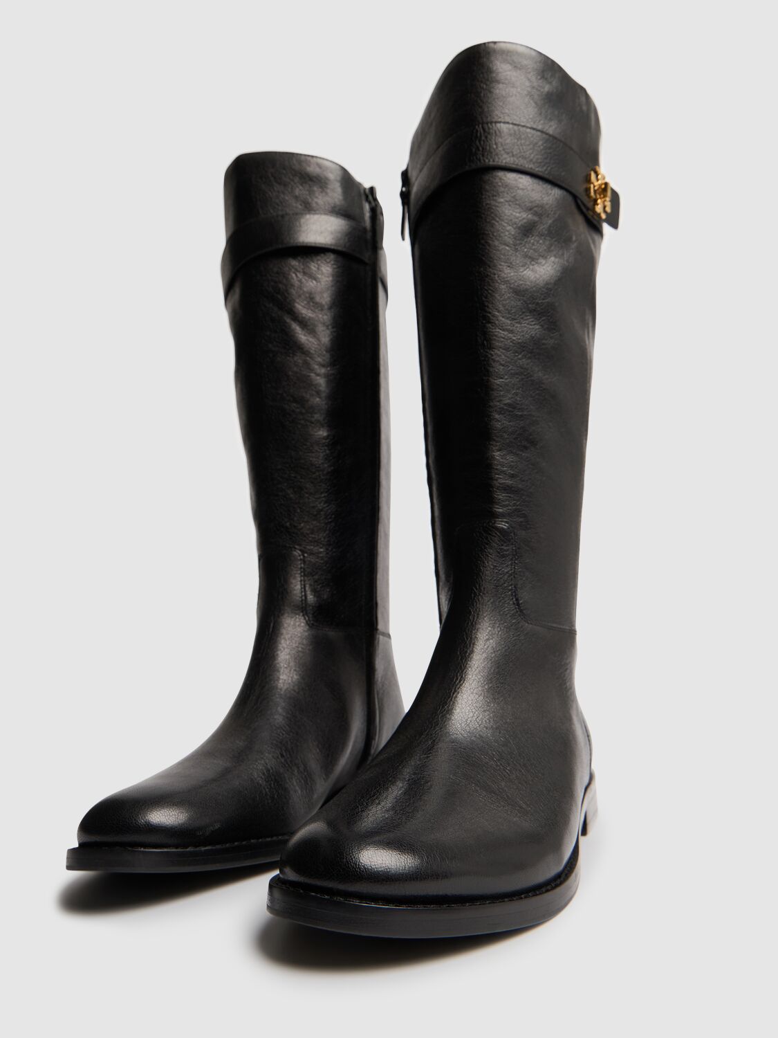 Shop Tory Burch 10mm T Lock Leather Riding Boots In Black