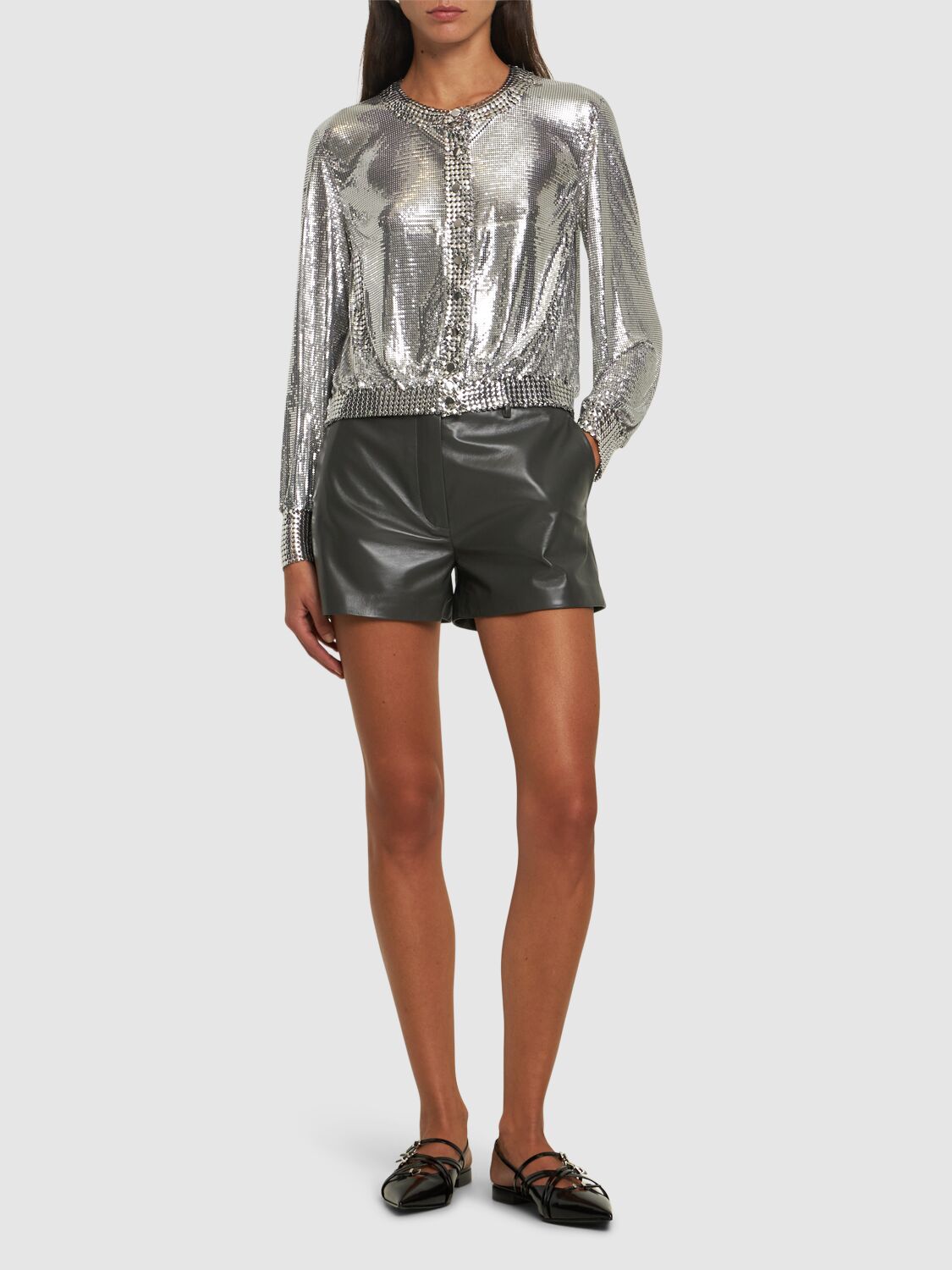 Shop Rabanne Collarless Mesh Jacket In Silver