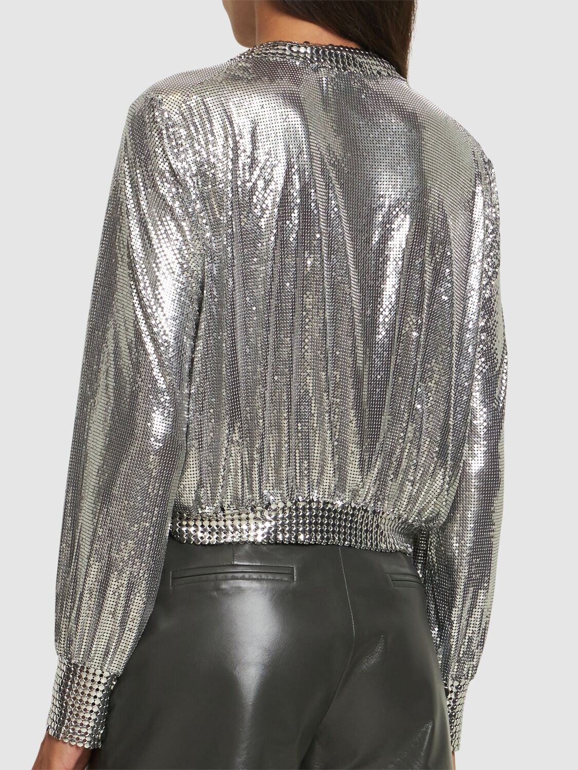 Shop Rabanne Collarless Mesh Jacket In Silver