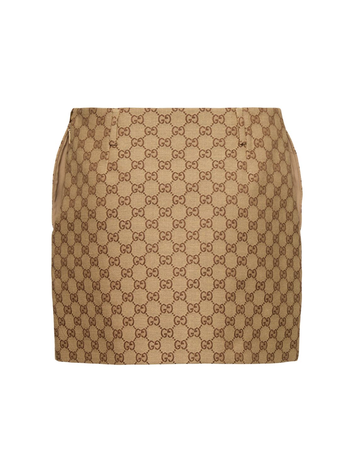 Shop Gucci Gg Canvas Mini Skirt In Camel/ebony