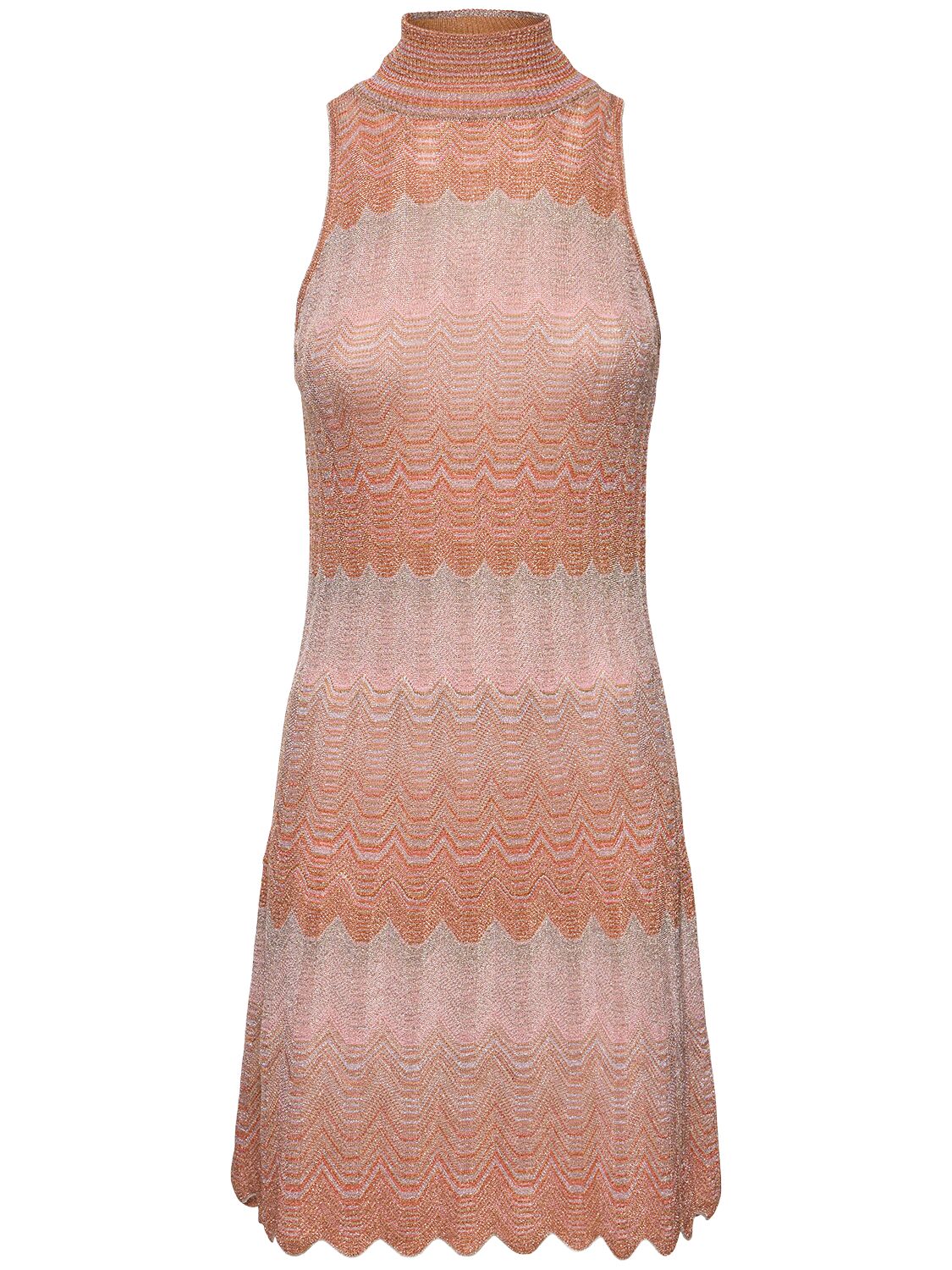 Missoni Chevron Lurex Sleeveless Mini Dress In Pink