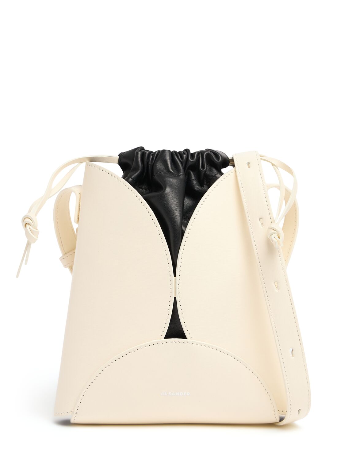 Jil Sander Ellipse Palmellato Leather Crossbody Bag In Neutral