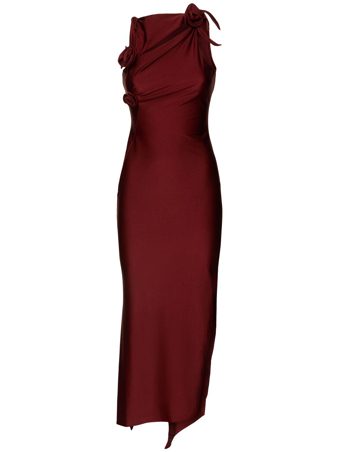 Shop Coperni Asymmetric Jersey Flower Midi Dress In Red