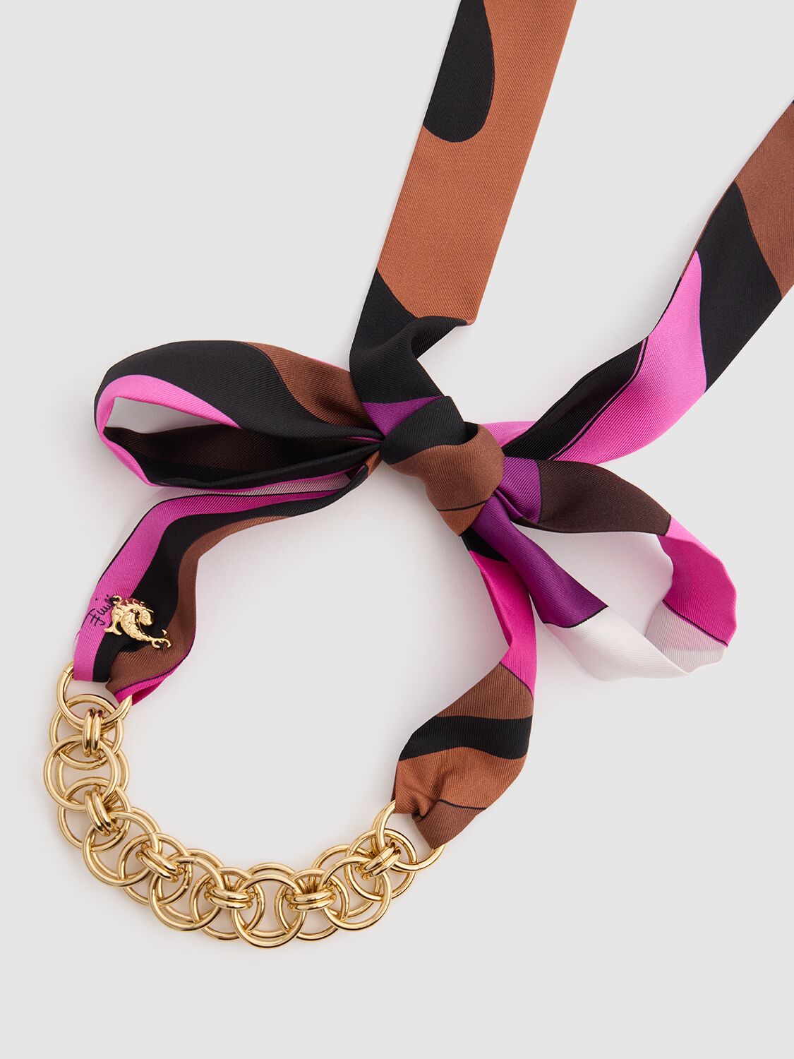 Shop Pucci Silk Twill & Chain Bandeau In Fuxia/marrone