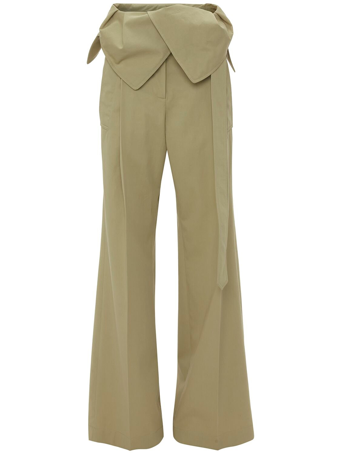 Shop Jw Anderson Twill Fold-over Flared Trench Pants In Dark Beige