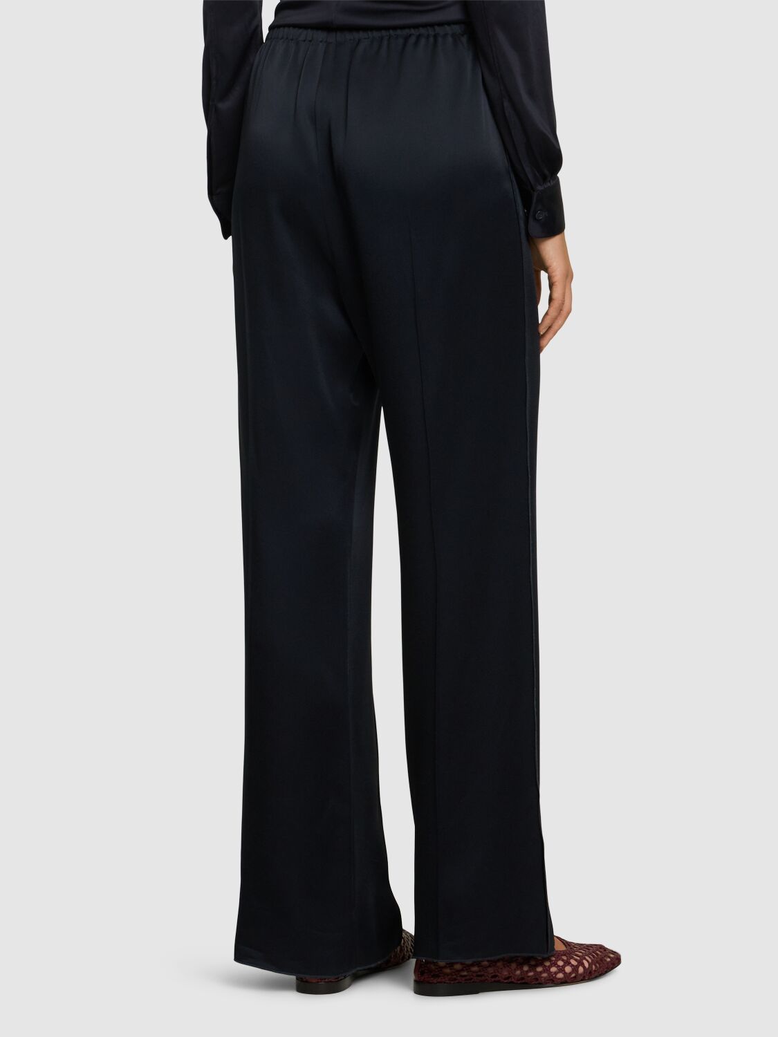 Shop Forte Forte Envers Satin Straight Pants In Black