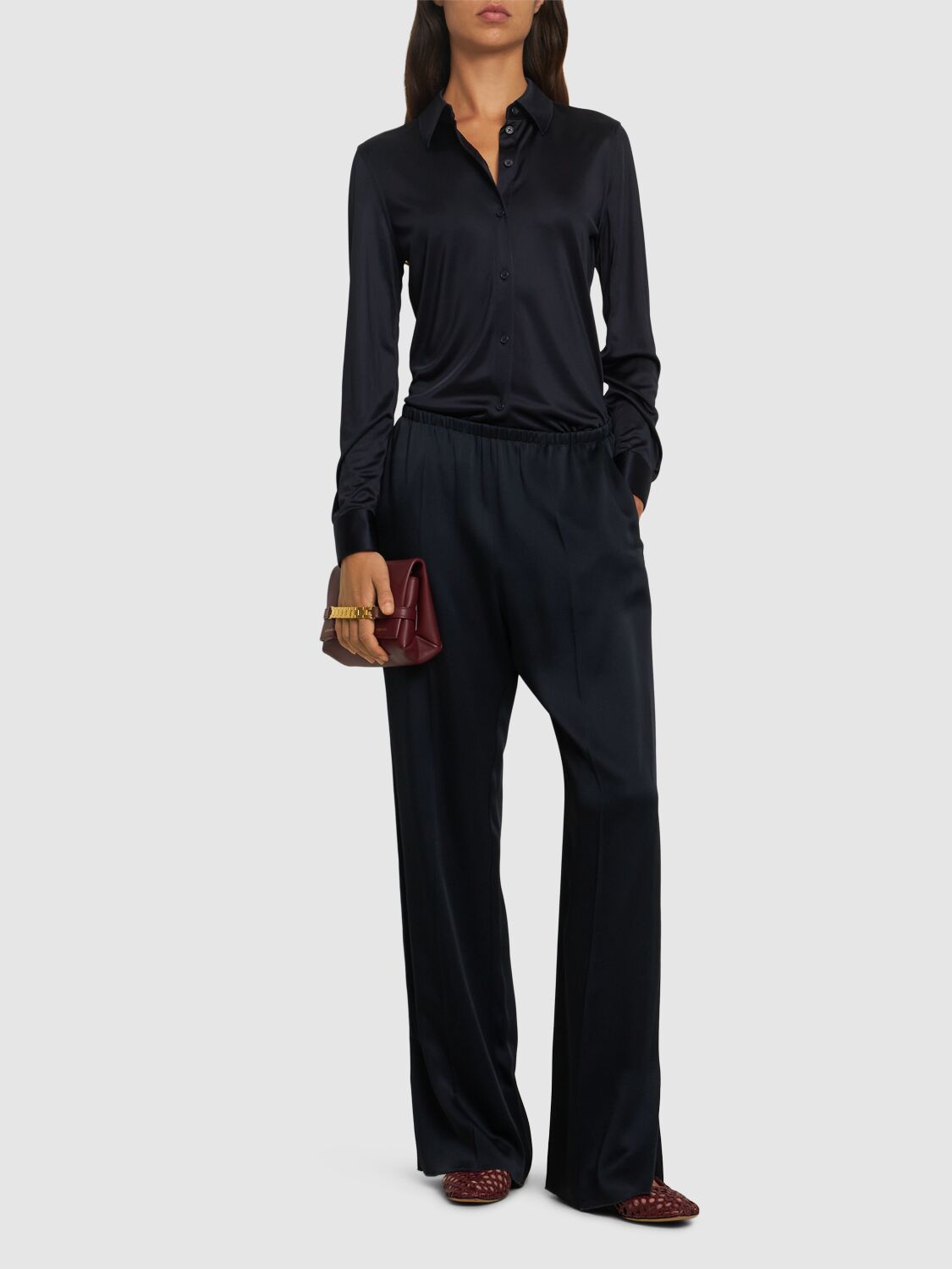 Shop Forte Forte Envers Satin Straight Pants In Black