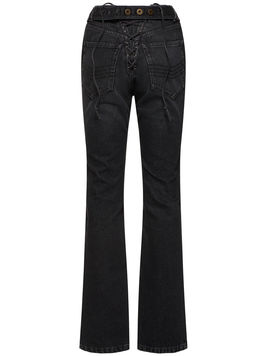 Shop Jean Paul Gaultier High Rise Denim Straight Jeans In Black