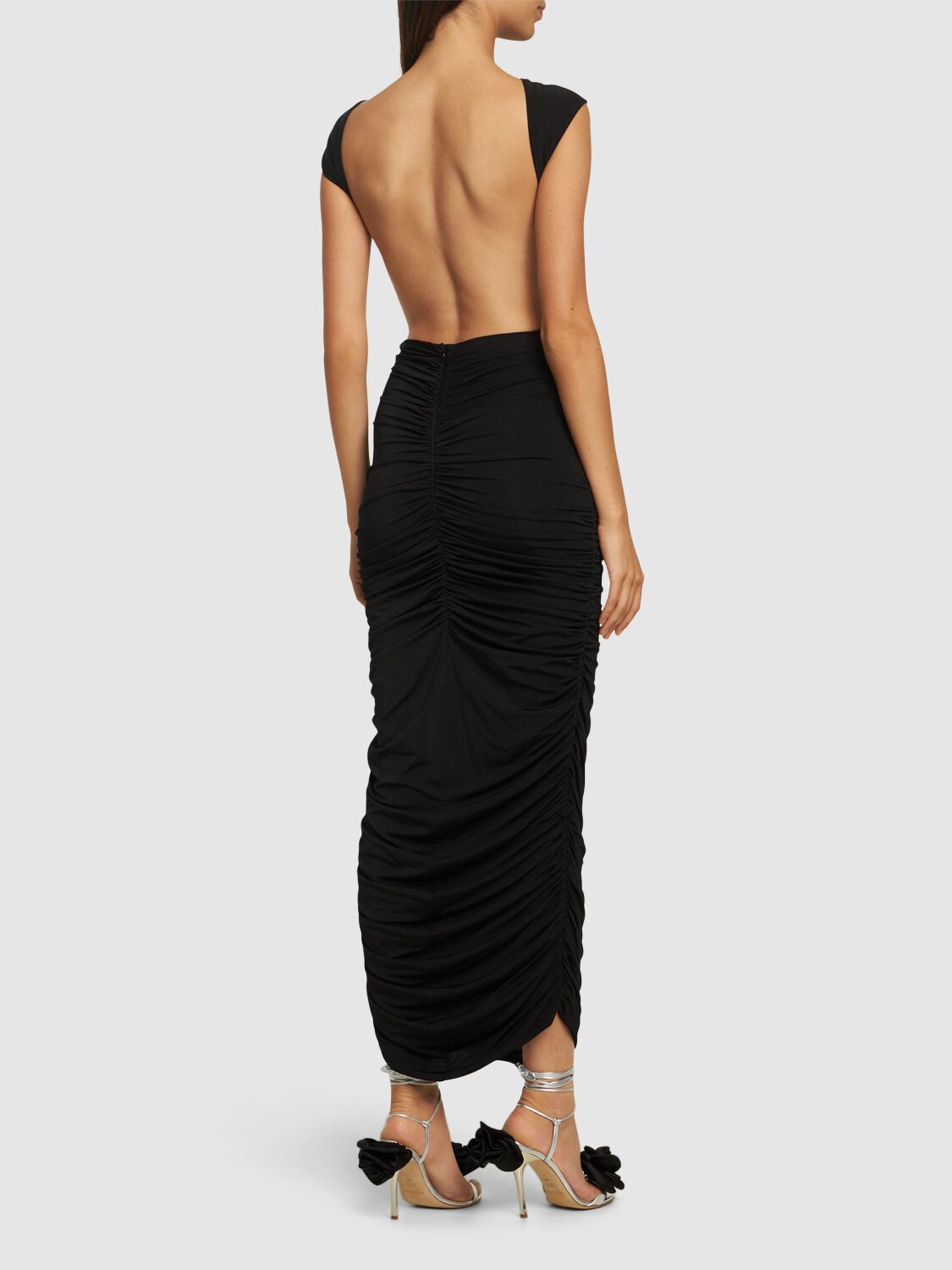 Magda Butrym Open Back Jersey Long Dress In Black