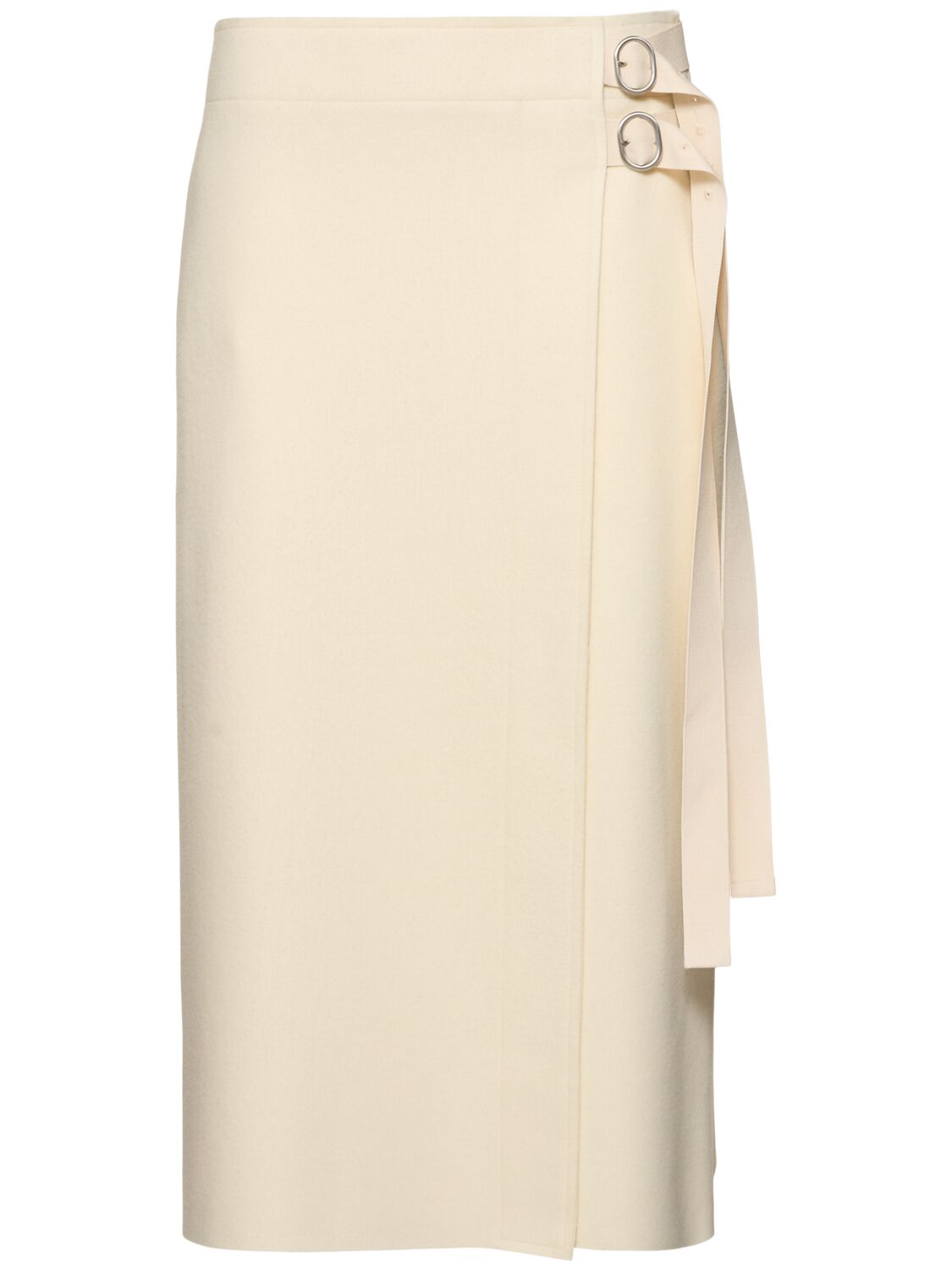 Shop Jil Sander Wrapped A-line Wool Midi Skirt In White