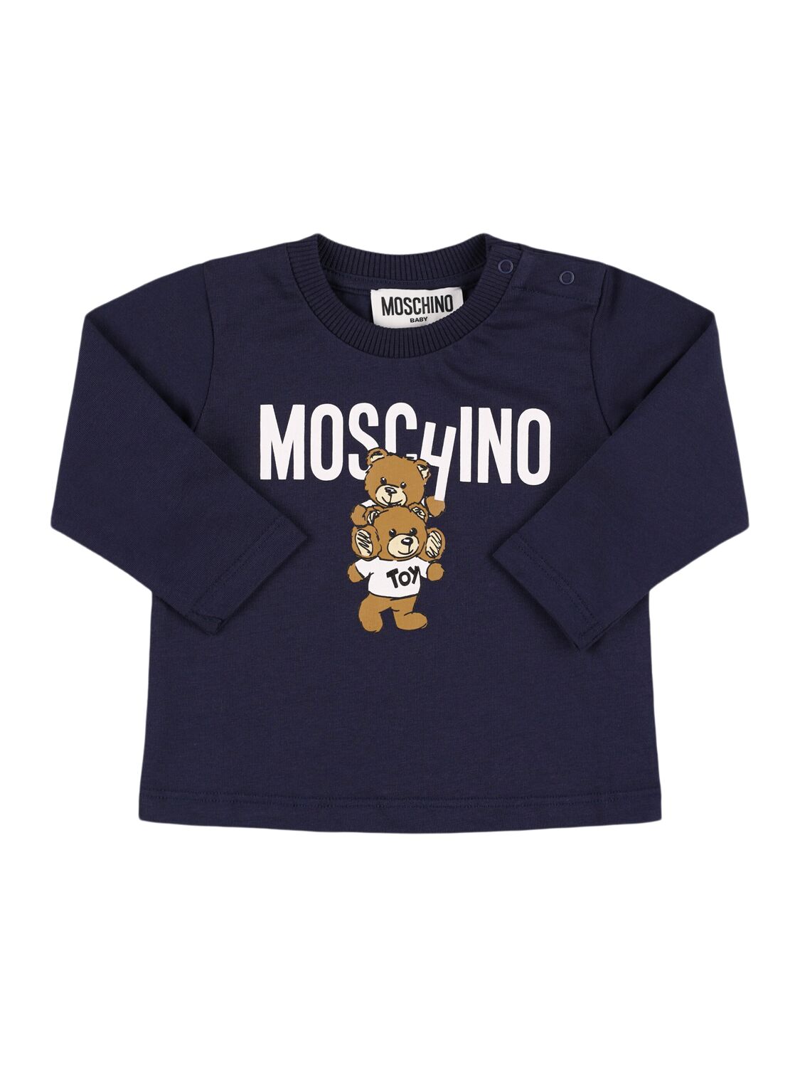 Moschino Printed Cotton Jersey Longsleeve T-shirt In Blue