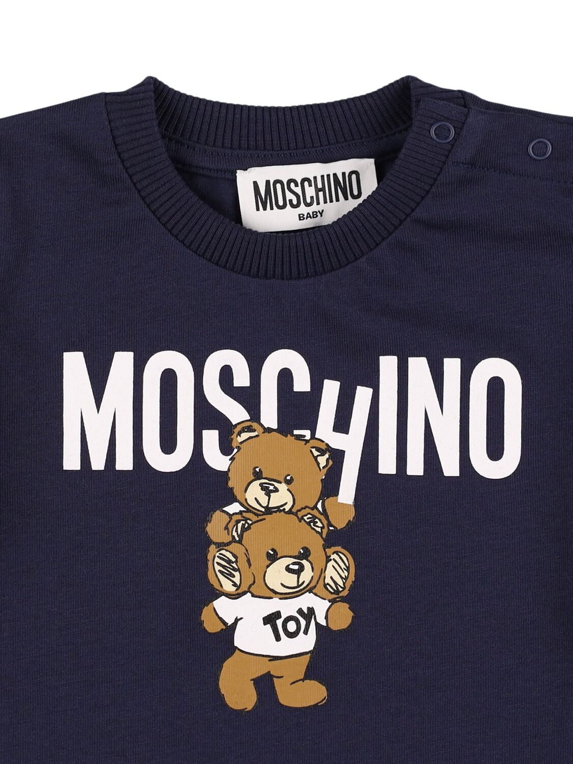 Shop Moschino Printed Cotton Jersey Longsleeve T-shirt In Dark Blue