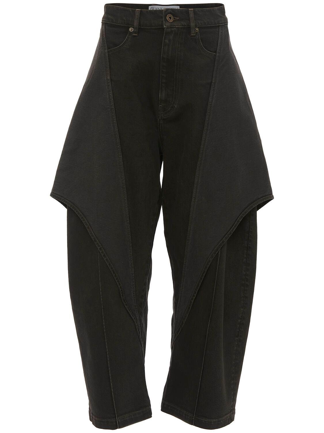 Shop Jw Anderson Cropped Sculptural Wide Leg Jeans In Dark Grey