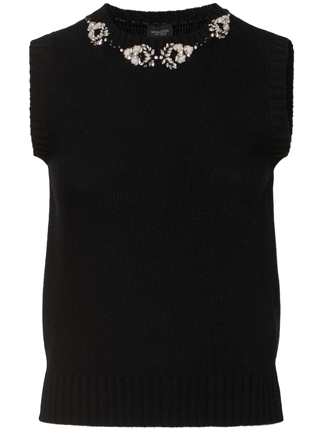 Giambattista Valli Embellished Sleeveless Wool Knit Top In Black