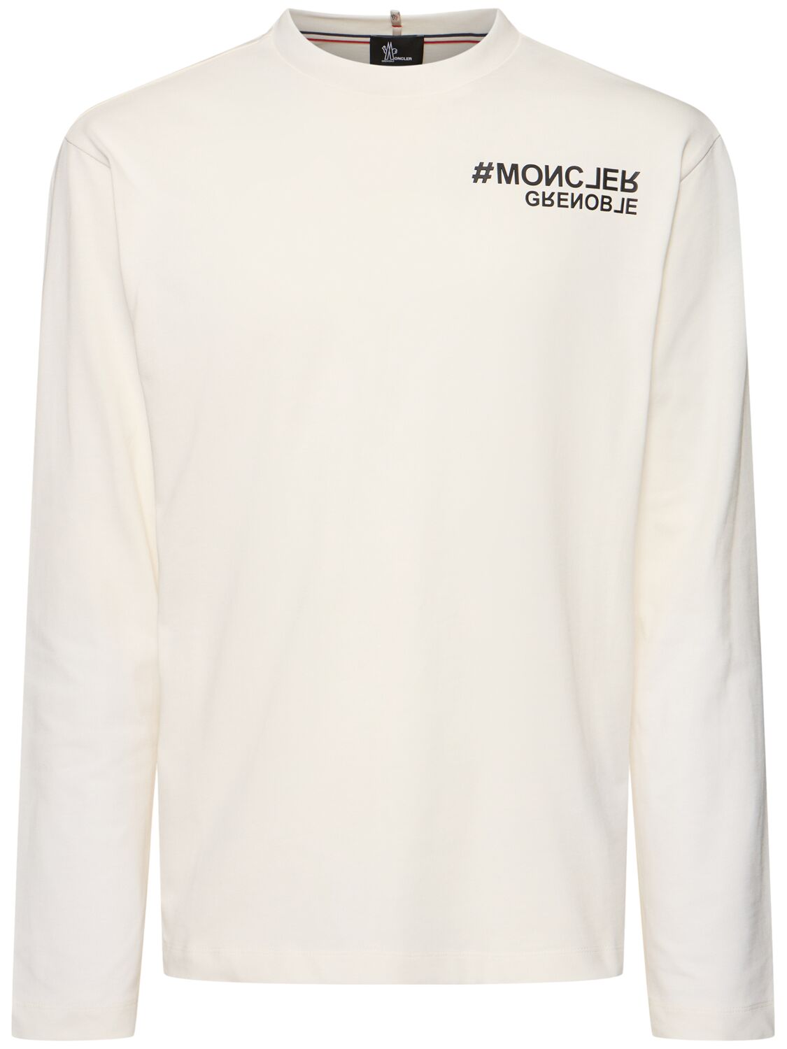 Shop Moncler Logo Cotton Long Sleeve T-shirt In White