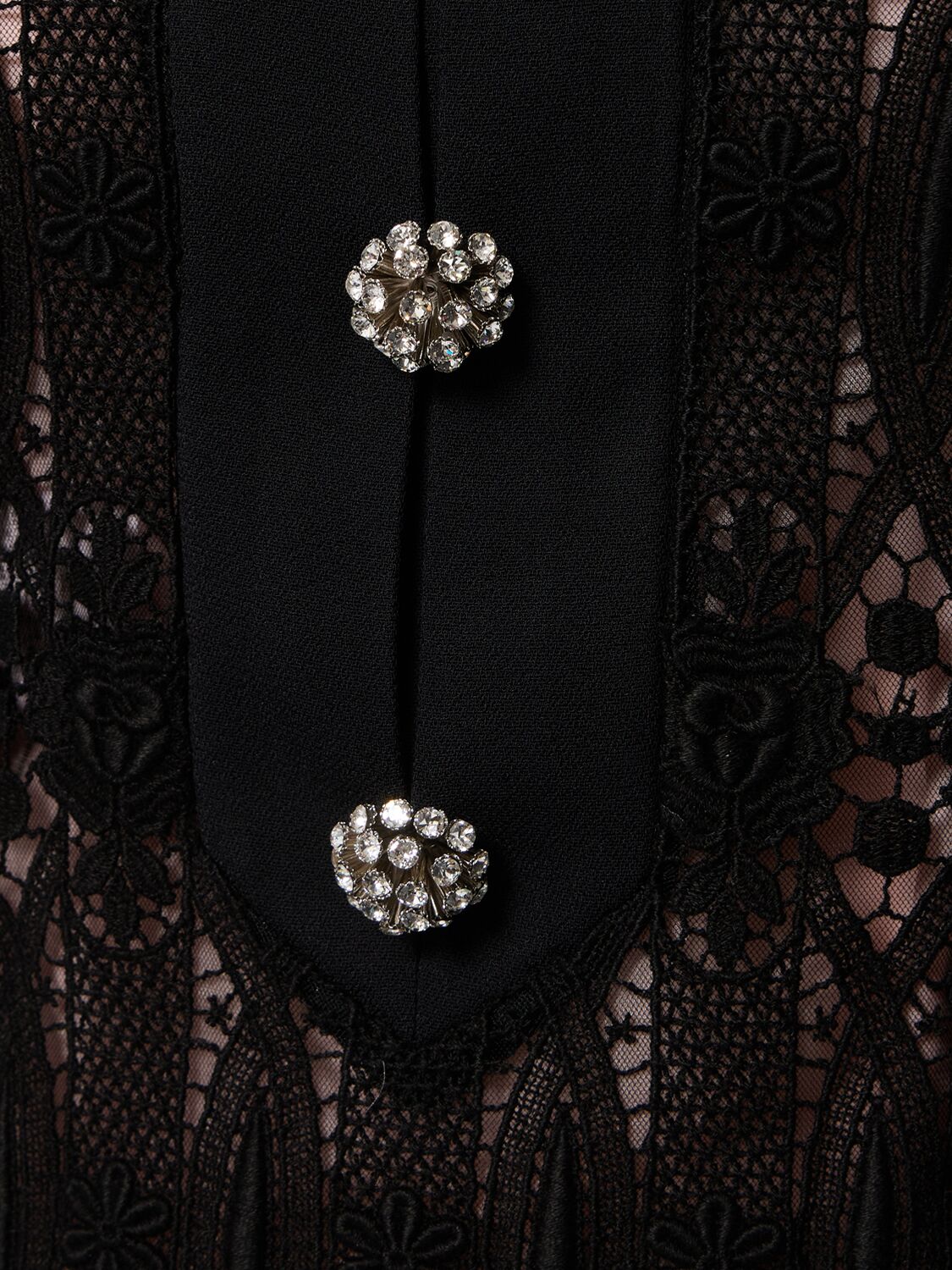 Giambattista Valli Crystal-button Sleeveless Guipure Lace Midi Dress In Black