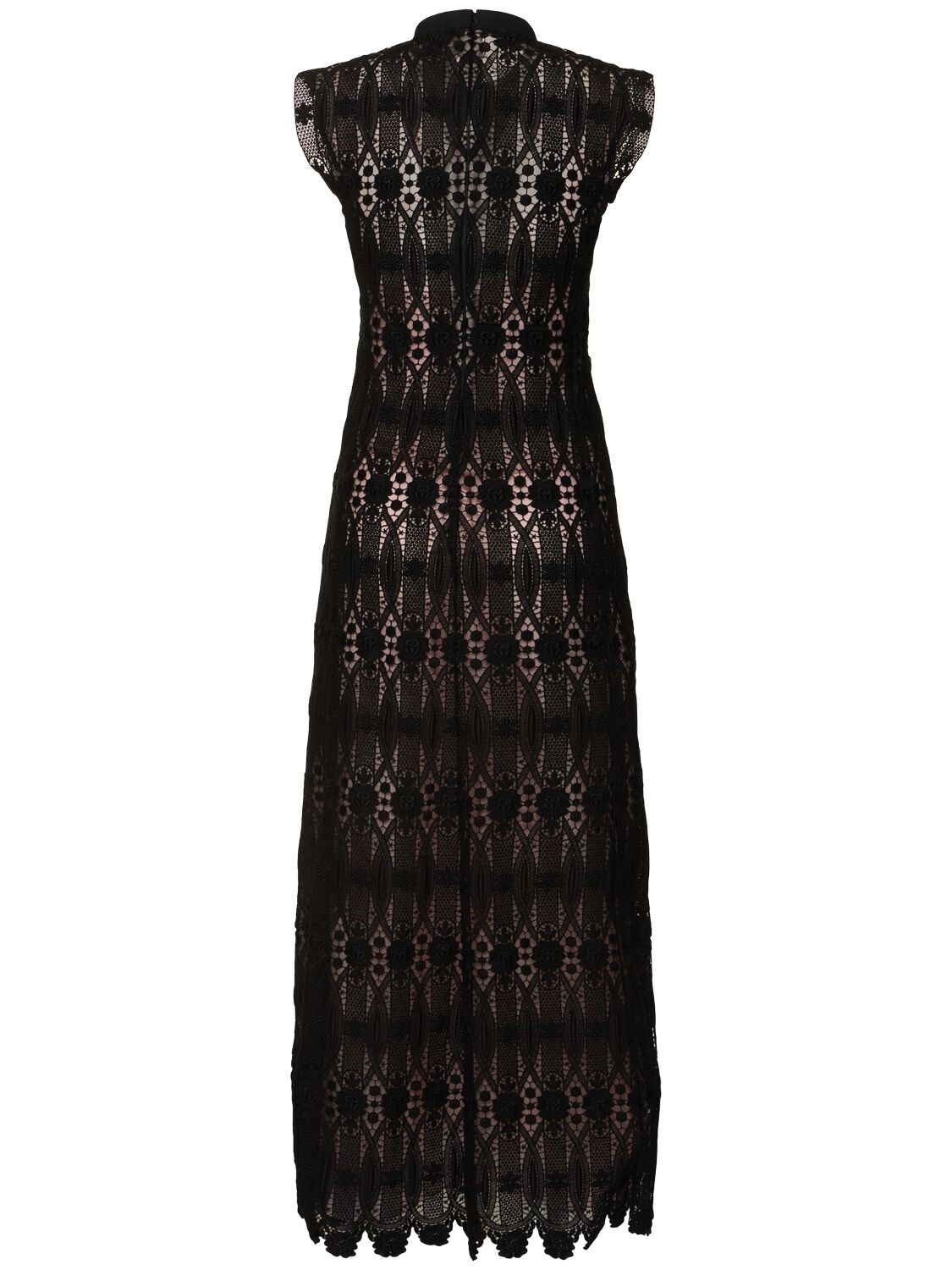 Giambattista Valli Crystal-button Sleeveless Guipure Lace Midi Dress In Black