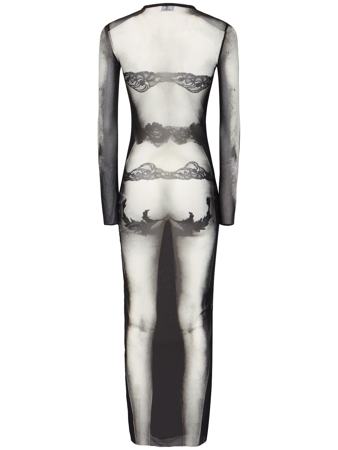 Shop Jean Paul Gaultier Body Lace Mariniere Printed Mesh Dress In Black/white