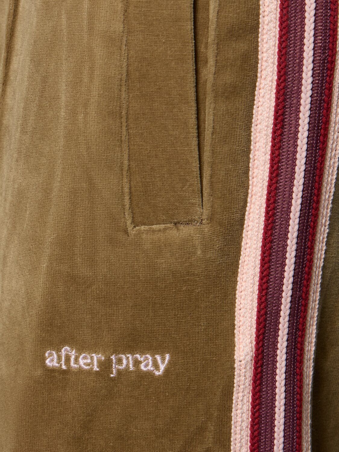 Shop After Pray Velvet Track Pants In Khaki