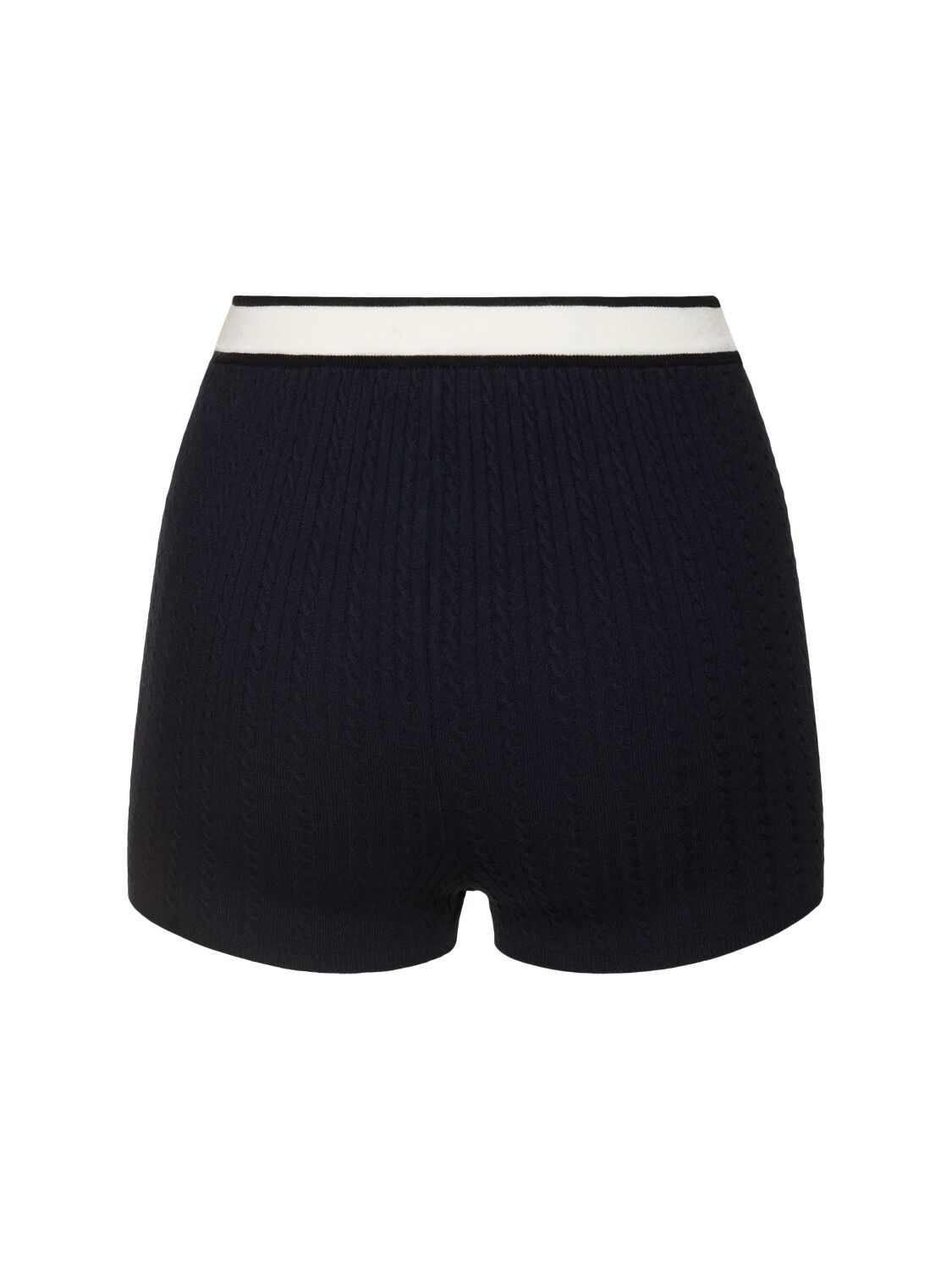 Shop Sporty And Rich Serif Logo Cable Knit Biker Shorts In Navy