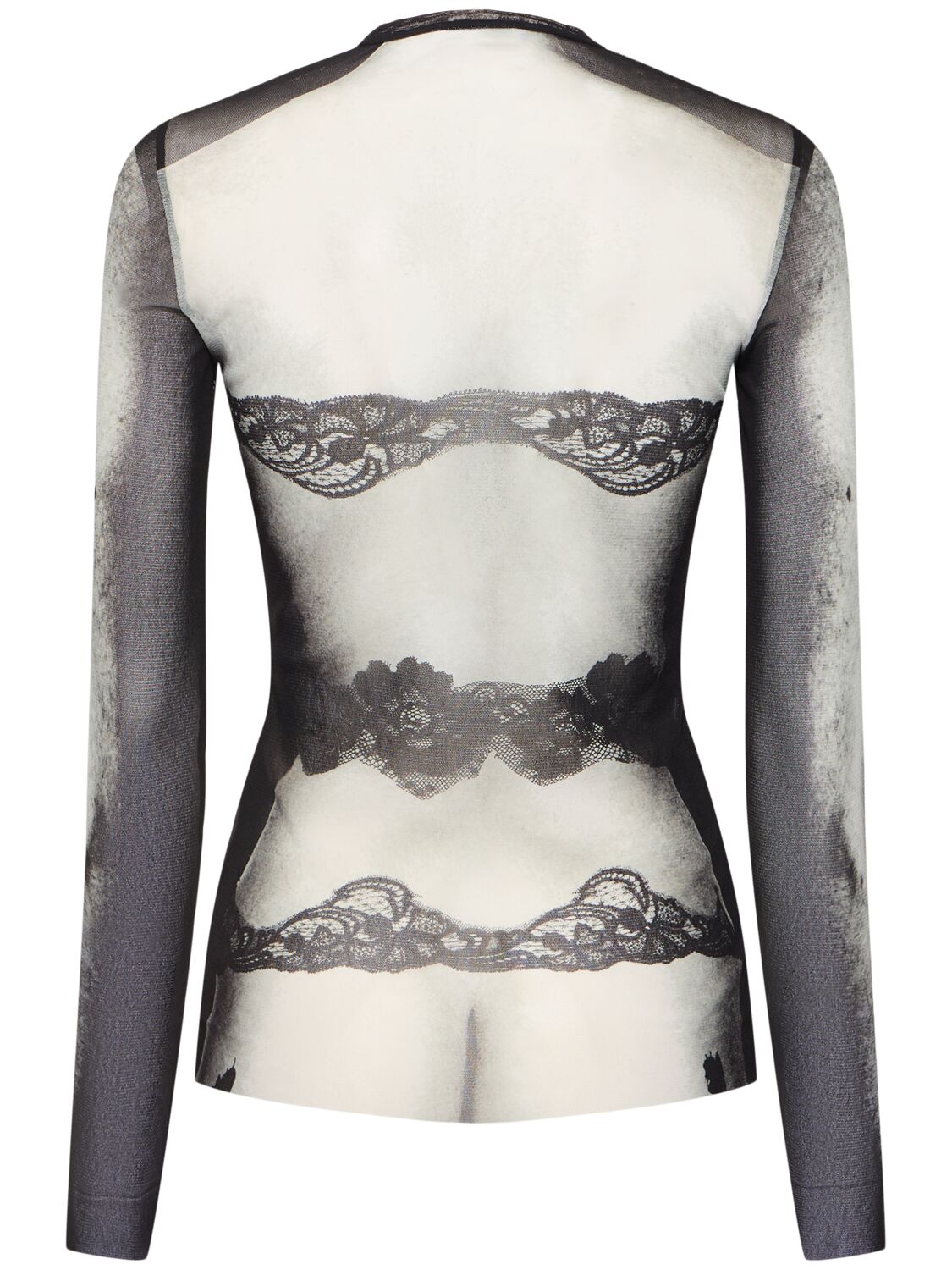 Shop Jean Paul Gaultier Body Lace Mariniere Printed Mesh Top In Black/white