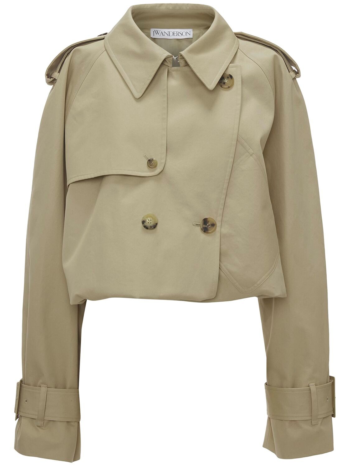 Shop Jw Anderson Cotton Twill Cropped Trench Coat In Light Beige