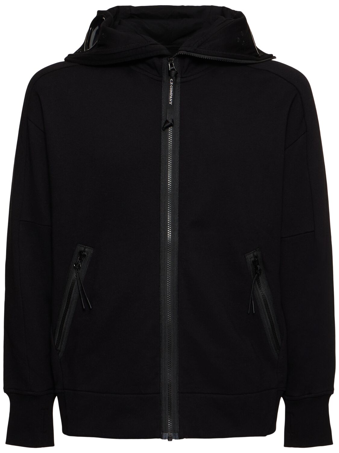 Shop C.p. Company Diagonal Raised Fleece Google Sweatshirt In Black