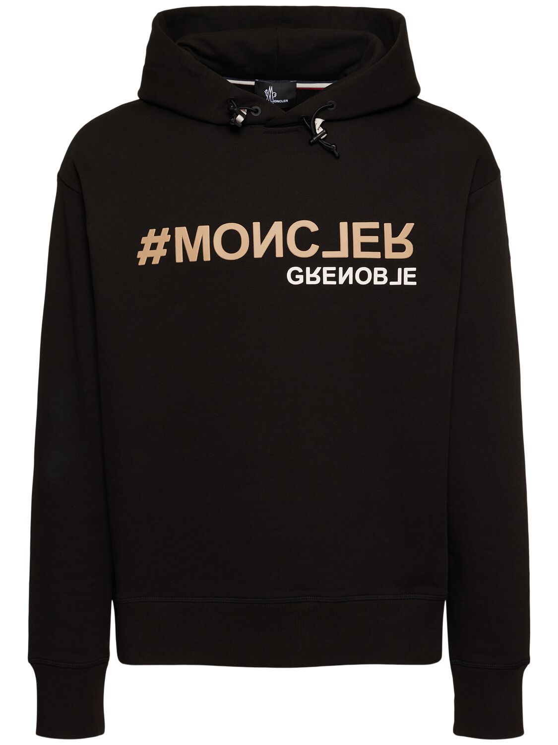 Shop Moncler Logo Cotton Fleece Hoodie In Black