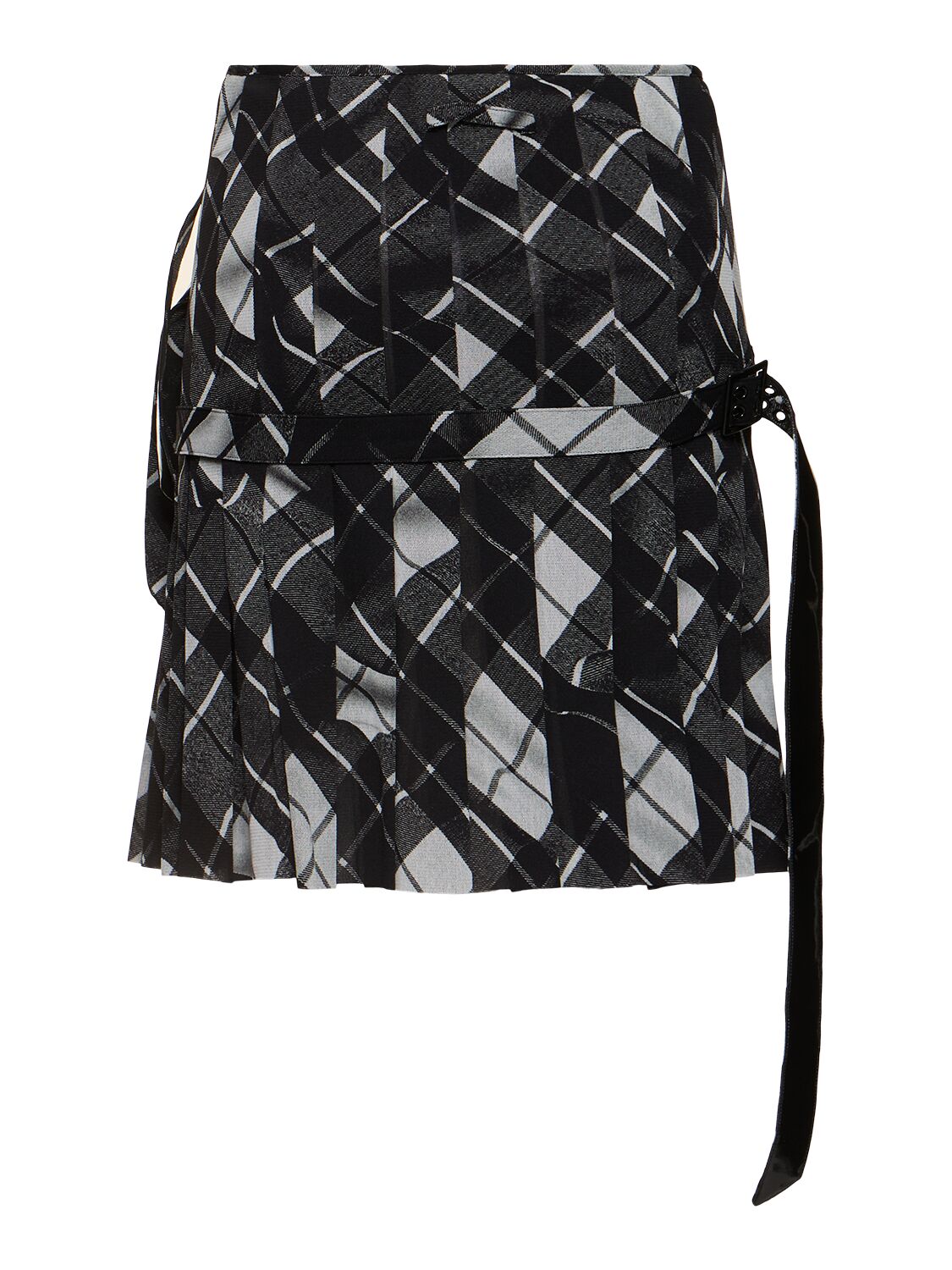 Shop Jean Paul Gaultier Distorted Tartan Printed Mesh Skirt In Black/white