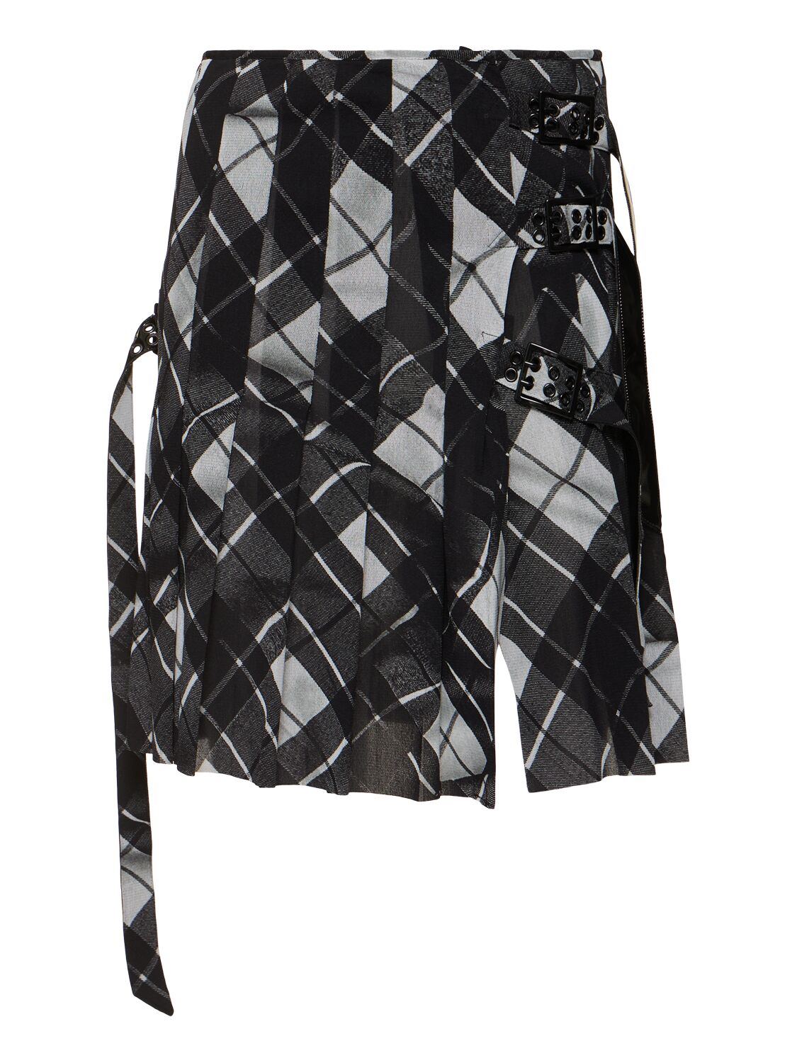 Shop Jean Paul Gaultier Distorted Tartan Printed Mesh Skirt In Black/white