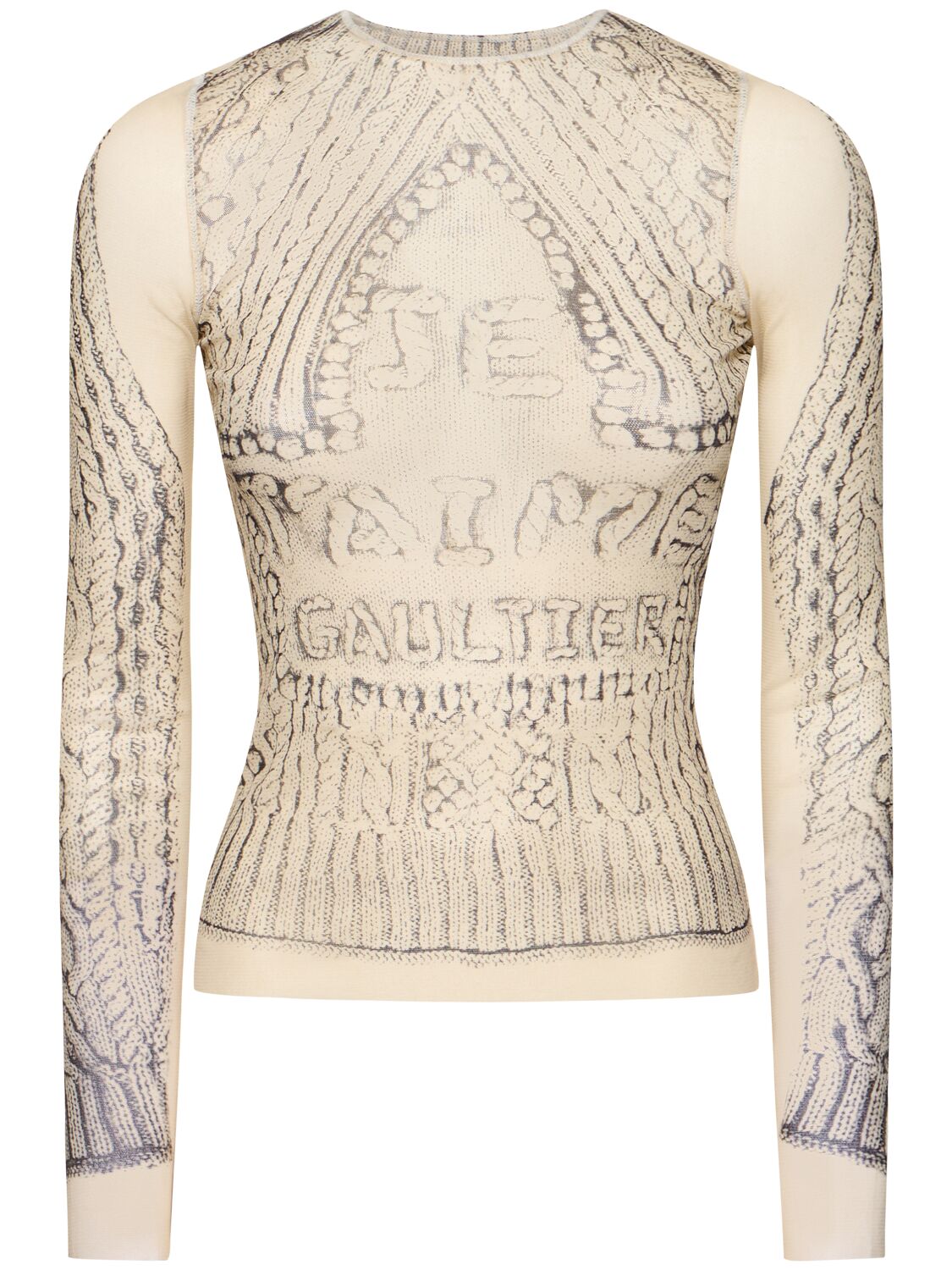 Jean Paul Gaultier Pull Je T'aime Printed Mesh Top In 米黄色/黑色