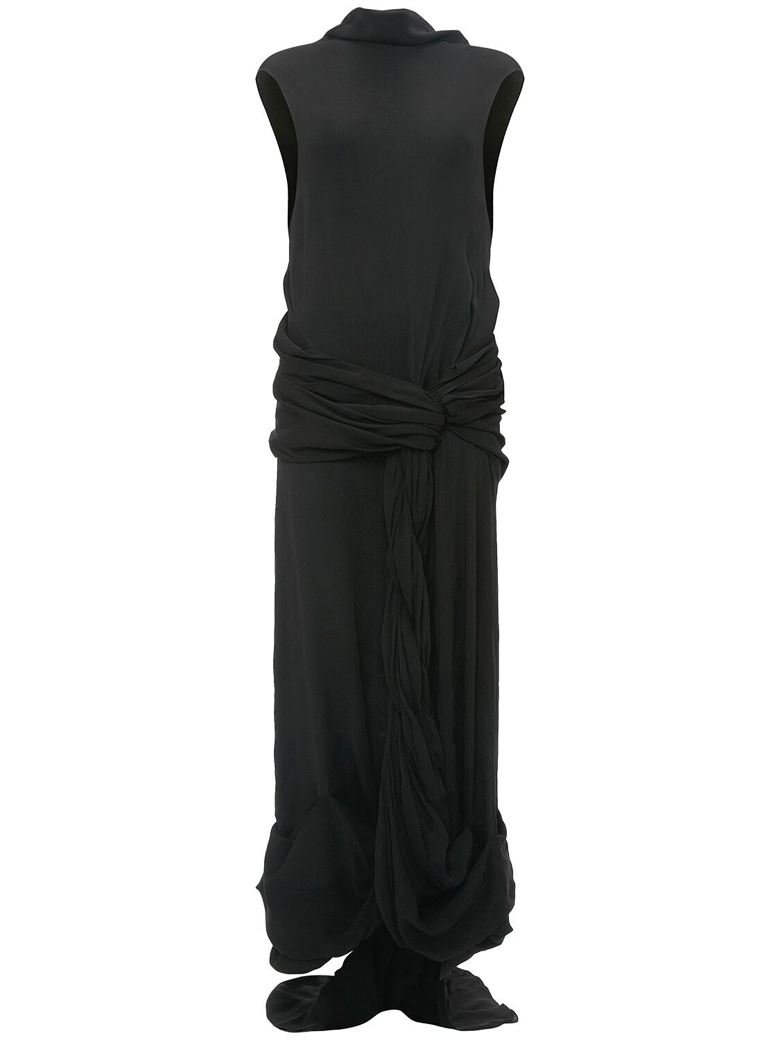 Shop Jw Anderson Twisted Drape Sheer Long Dress In Black