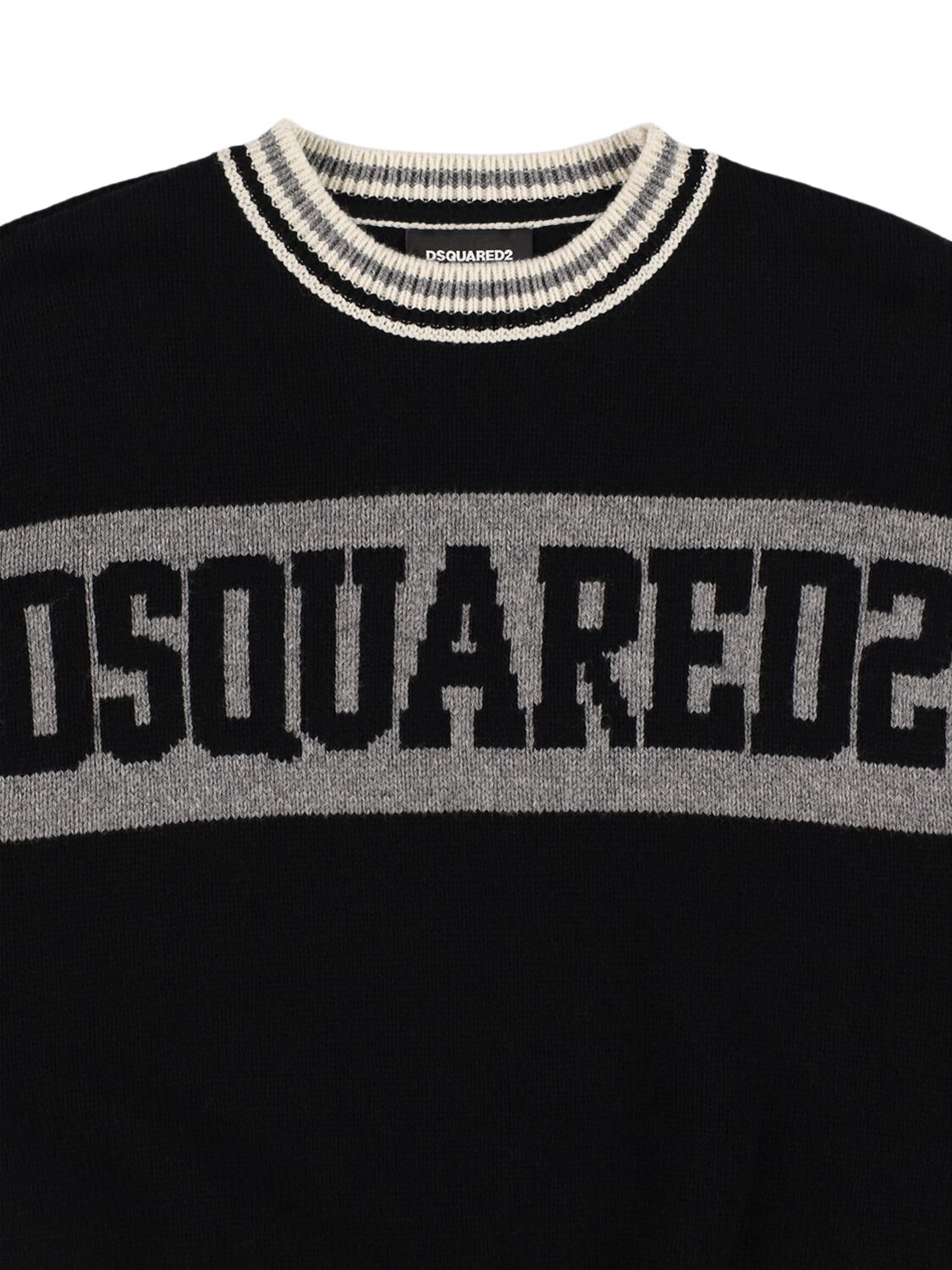 Shop Dsquared2 Cotton Blend Knit Sweater In Grey/black