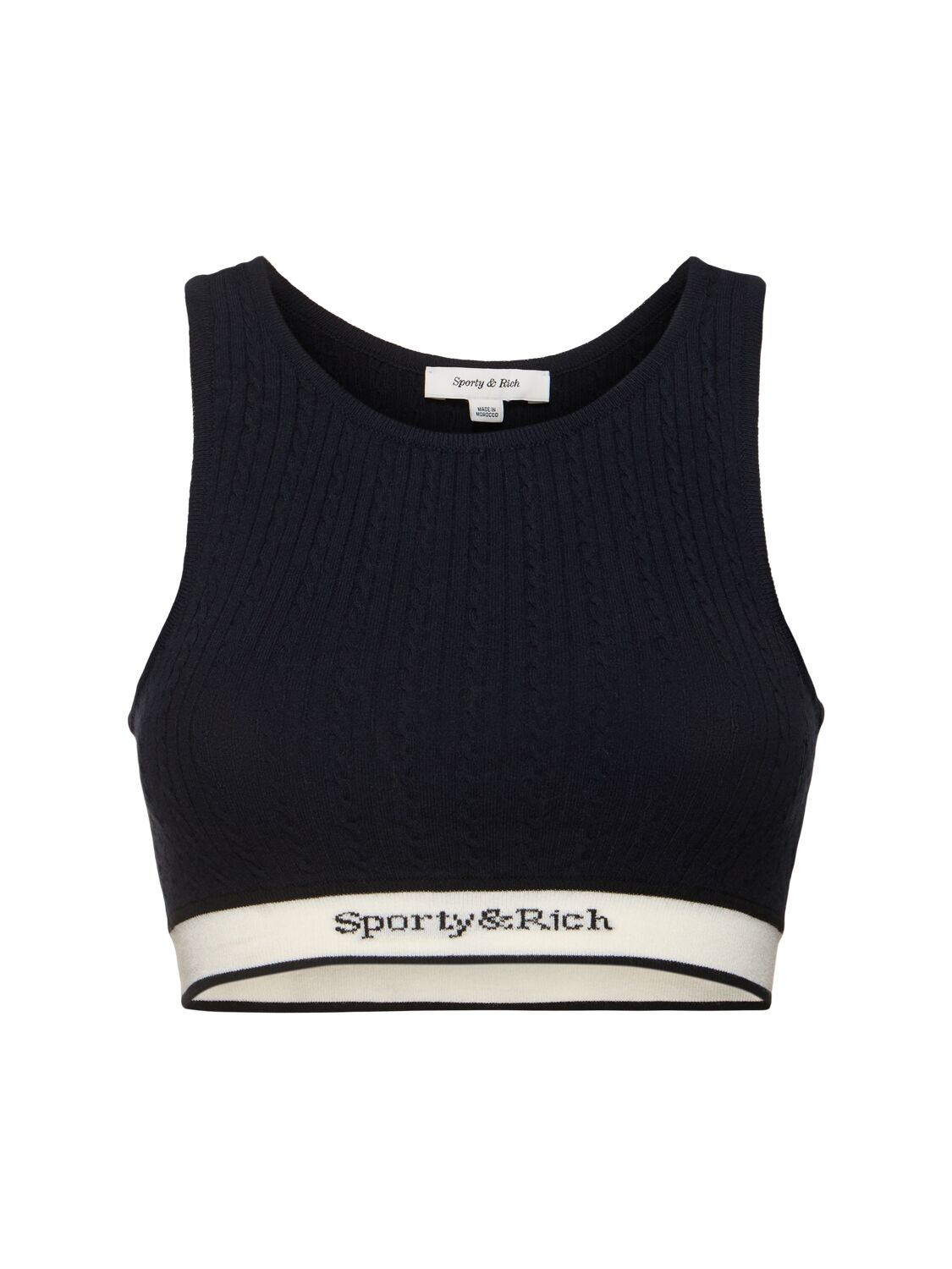 Sporty And Rich Serif Logo Cable Knit Tank Top In Blue