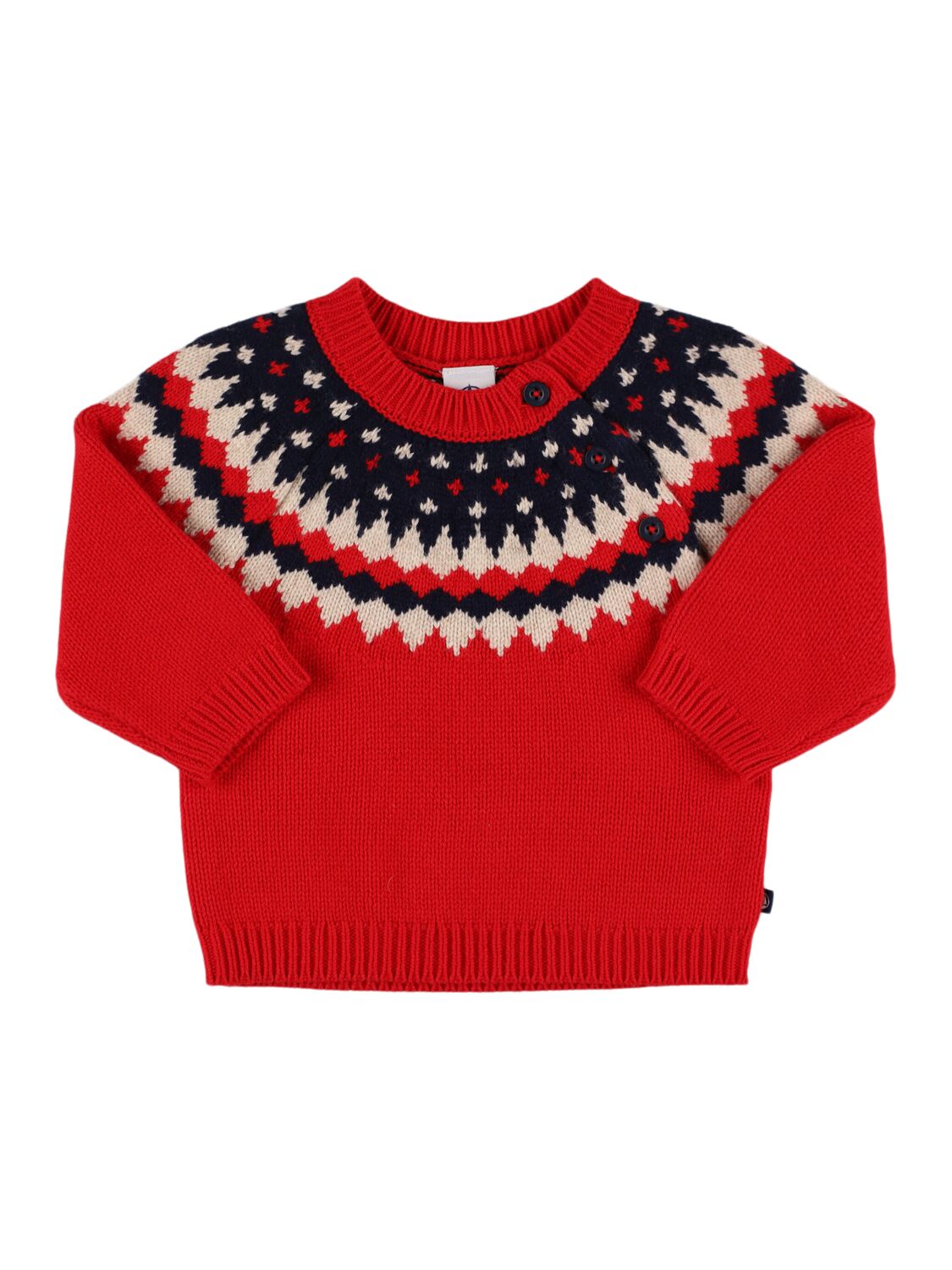 Petit Bateau Jacquard Knit Wool Blend Sweater In Red/multi