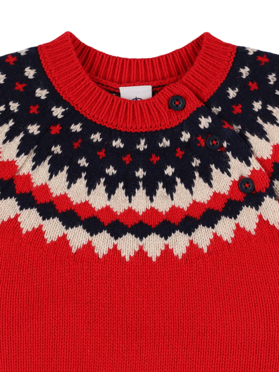 Shop Petit Bateau Jacquard Knit Wool Blend Sweater In Red/multi