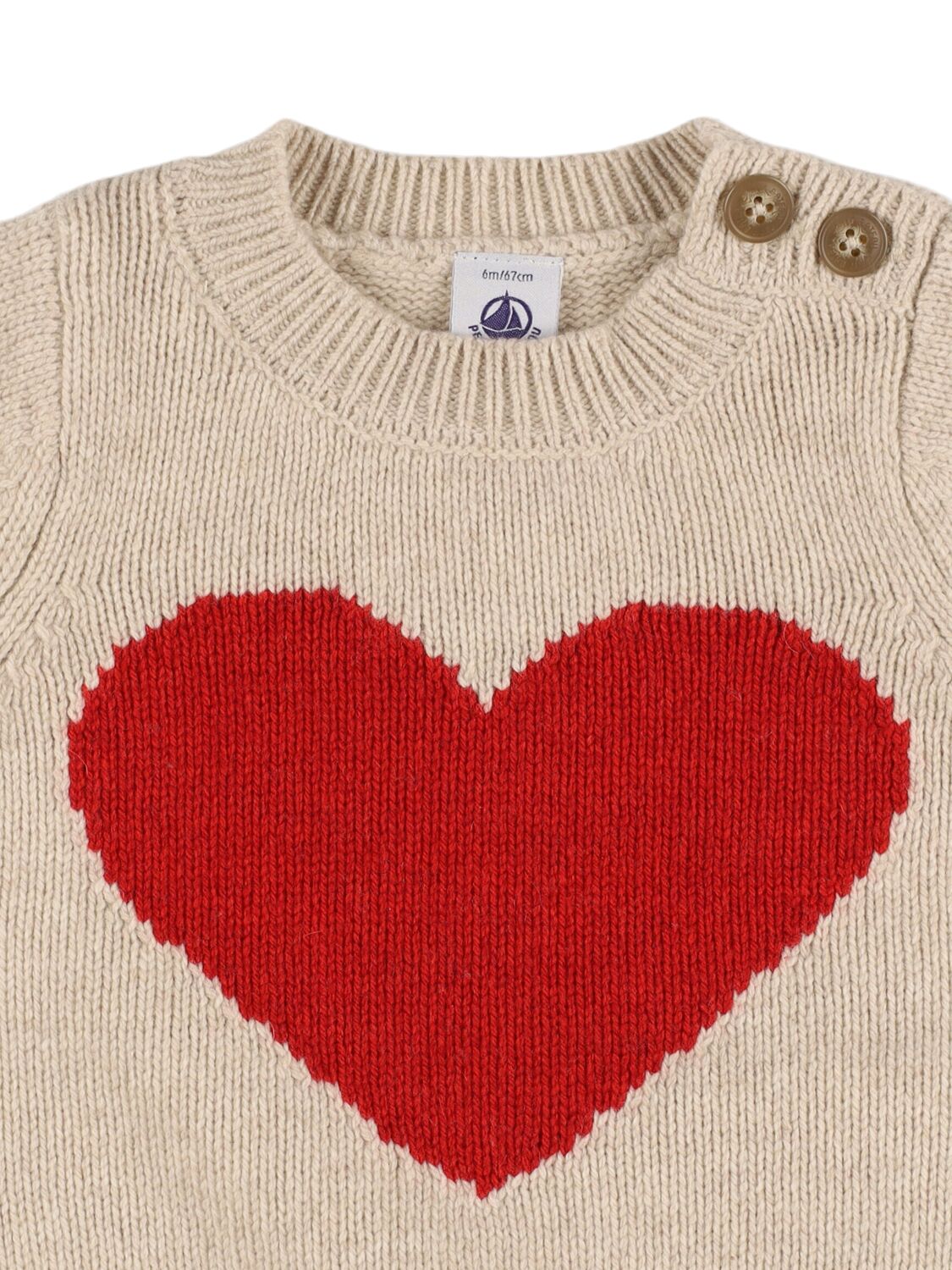 Shop Petit Bateau Jacquard Knit Wool Blend Sweater In Beige