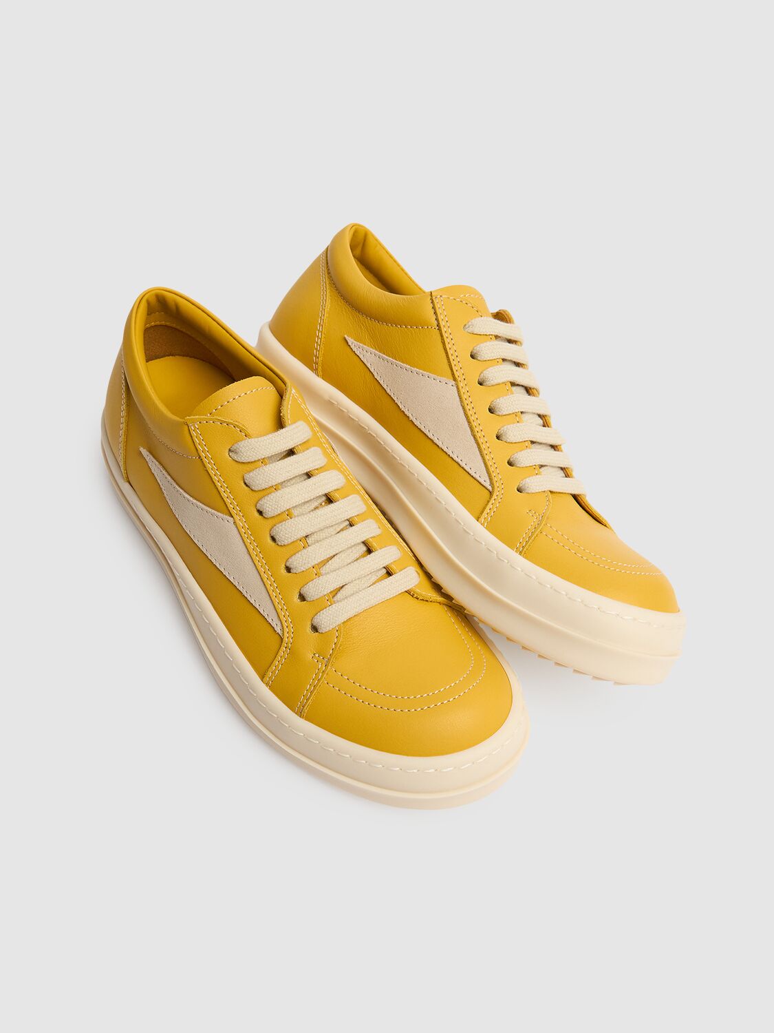 Shop Rick Owens Vintage Leather Lace-up Sneakers In Yellow