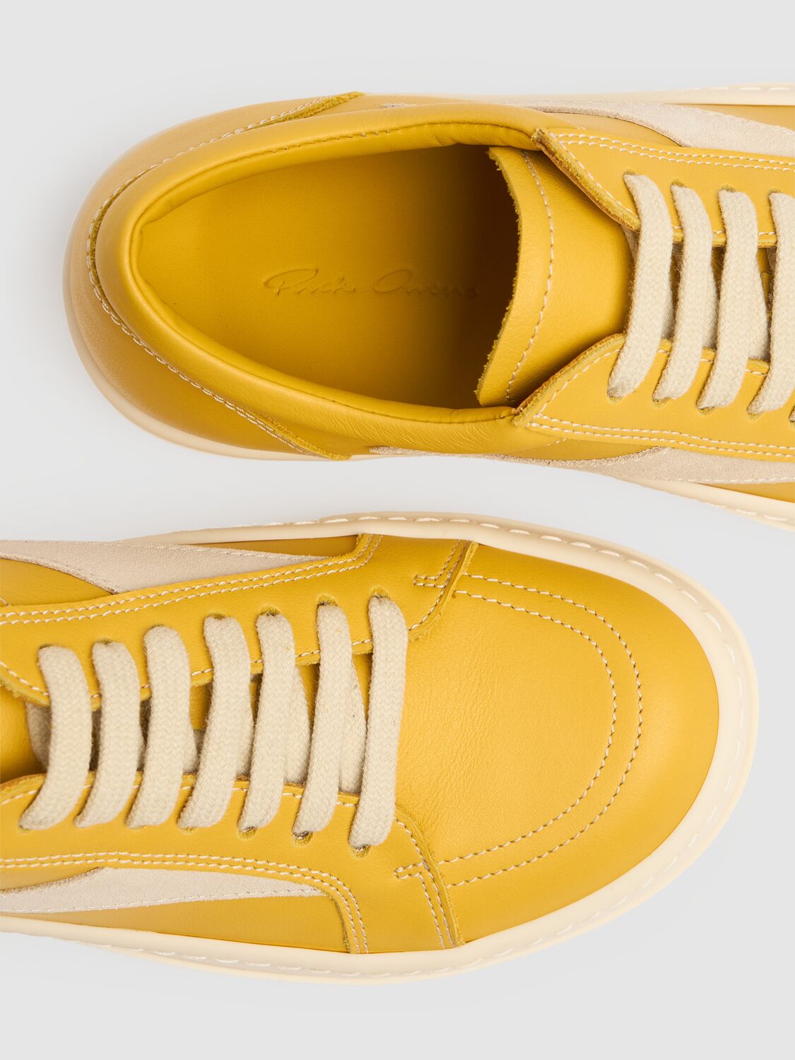 Shop Rick Owens Vintage Leather Lace-up Sneakers In Yellow