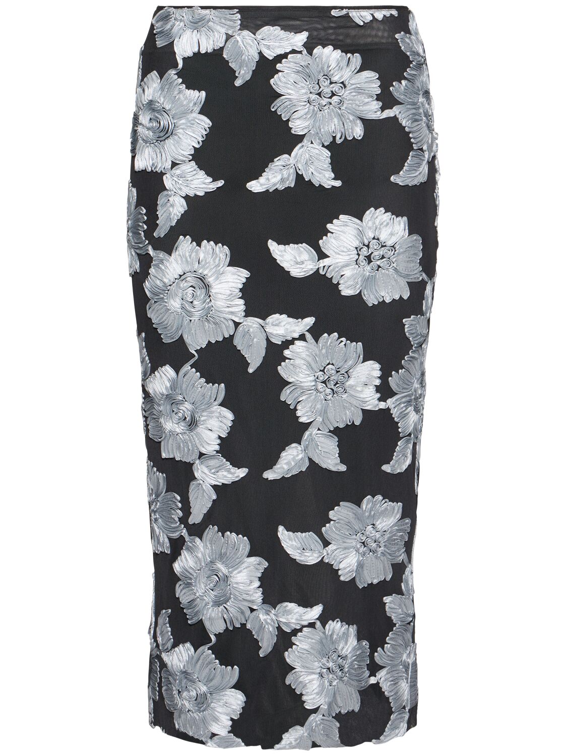 Shop Rotate Birger Christensen Flower Mesh Midi Skirt In Grey/black