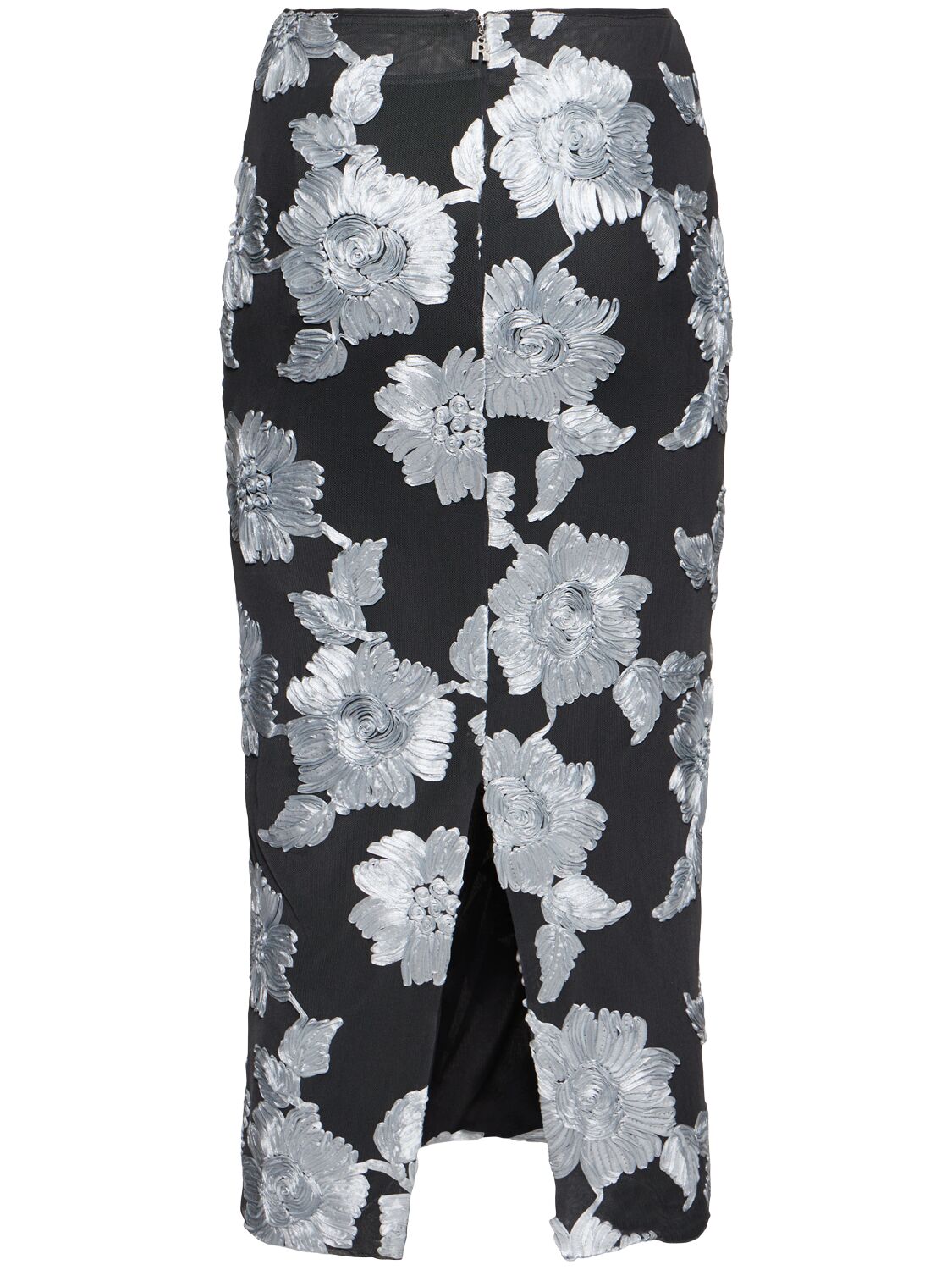 Shop Rotate Birger Christensen Flower Mesh Midi Skirt In Grey/black