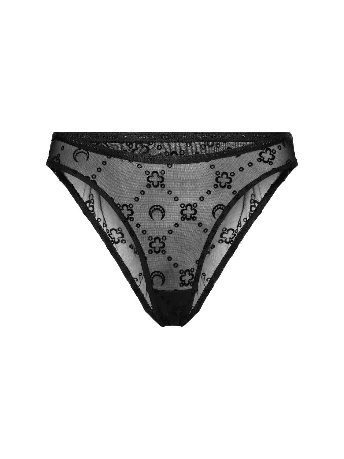 Marine Serre Moonogram High-cut Flocked Mesh Briefs In Black